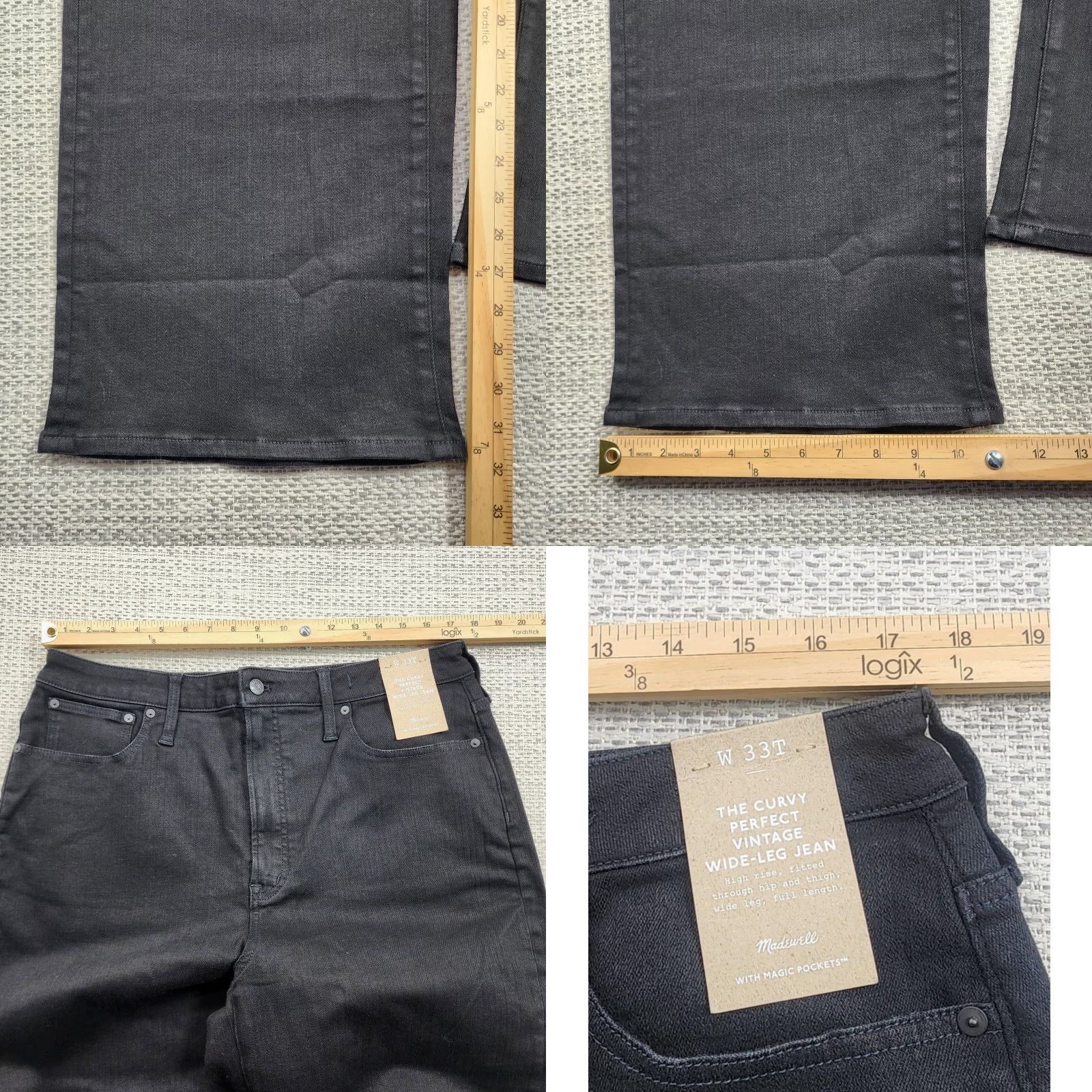 Madewell VINTAGE Madewell Jeans Womens 33 Tall Black The Curvy Vintage Wide-Leg High Rise Denim Size 24" / US 00 / IT 34 - 8 Thumbnail