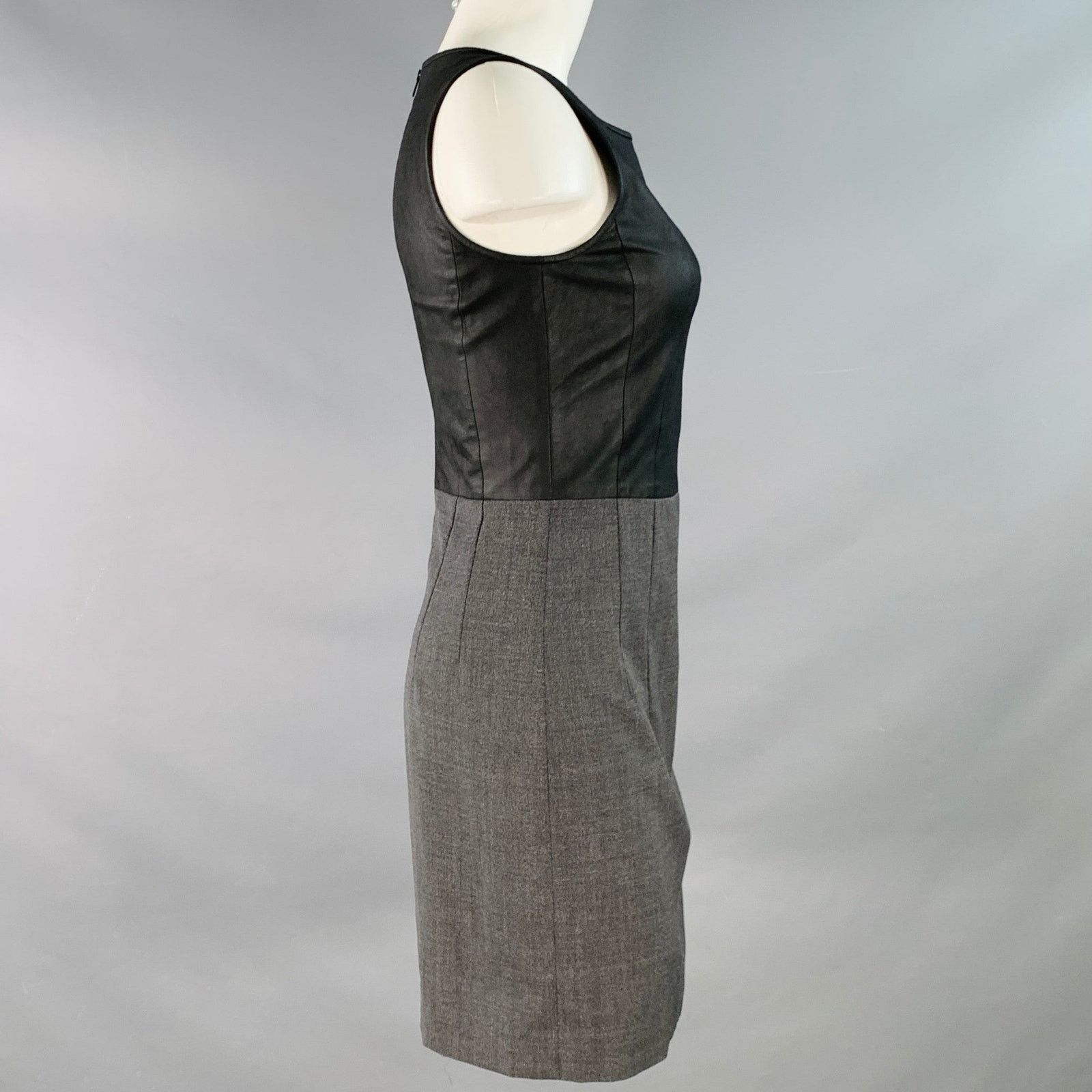 Theory Black Grey Virgin Wool Blend Goat Leather Sleeveless Dress Size XS / US 0-2 / IT 36-38 - 2 Thumbnail