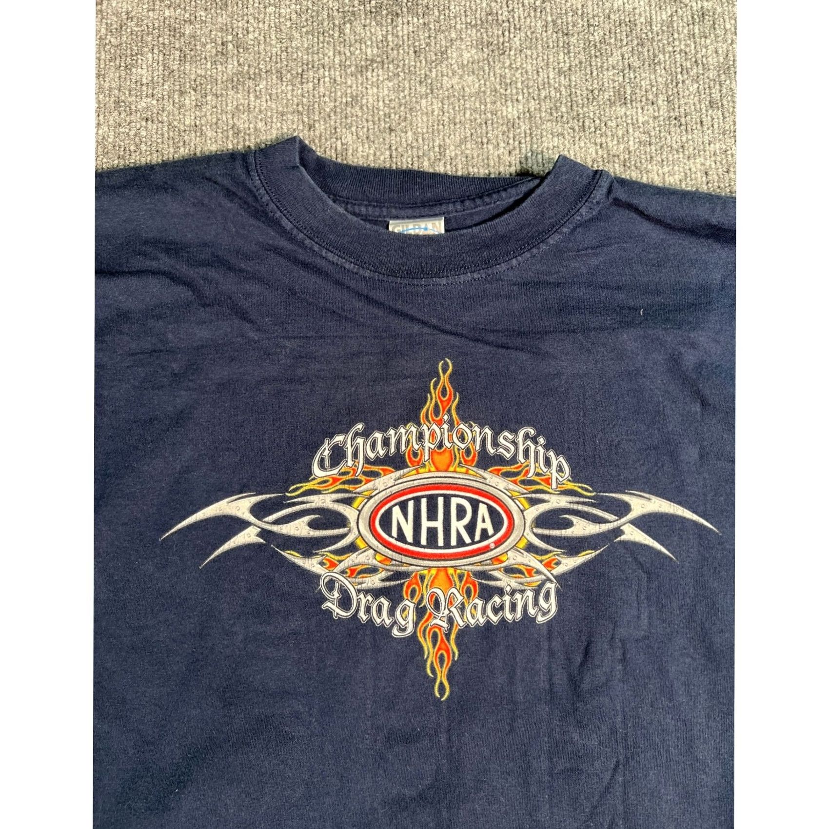 Gildan NHRA Championship Drag Racing Long Sleeve T-Shirt Men Large Navy Blue Tribal Flames Size US L / EU 52-54 / 3 - 2 Thumbnail
