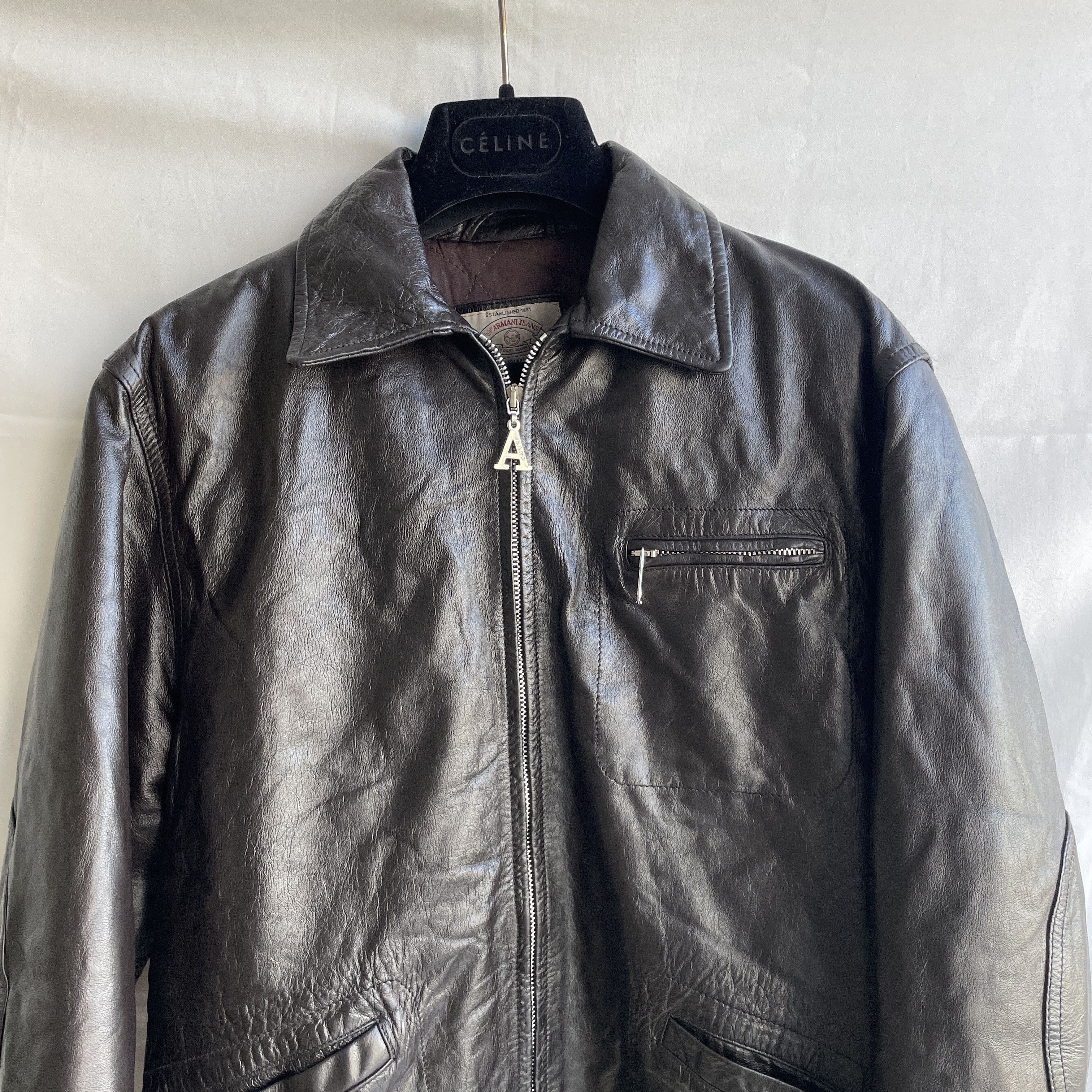 Giorgio Armani Armani Jeans Vintage 90s 00s Womens Collared Leather Jacket Size M / US 6-8 / IT 42-44 - 5 Thumbnail