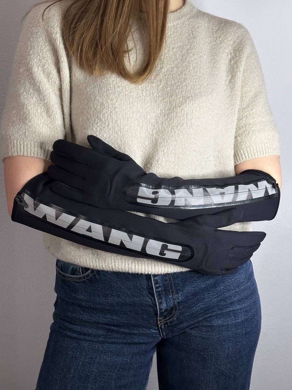 Alexander Wang Alexander Wang x H&M Long Black Zip Gloves M Designer Y2K Size ONE SIZE - 2 Thumbnail