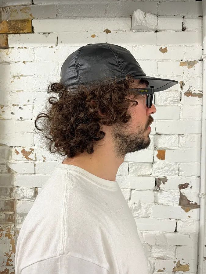 Vintage 2000s Armani Fake Leather Black Cap Size ONE SIZE - 2 Thumbnail