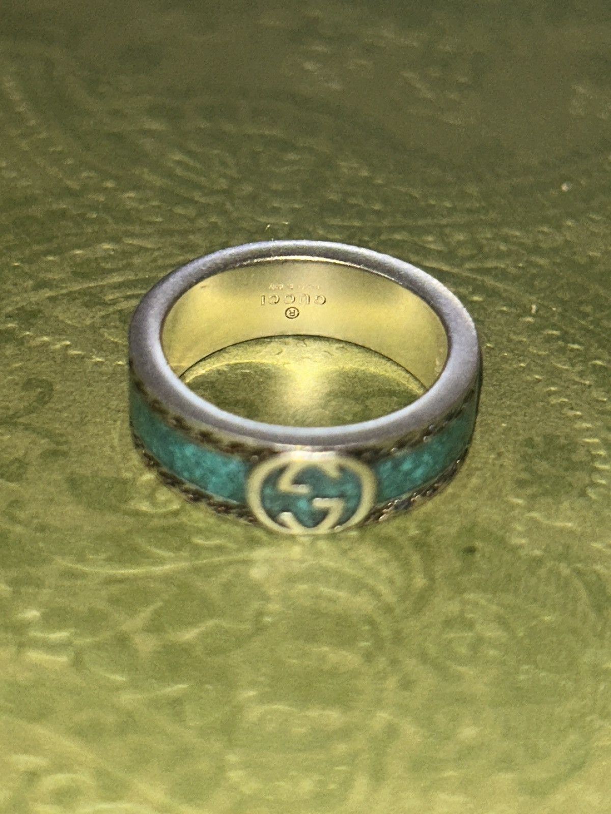 Gucci Gucci GG Sterling Silver Enamel Ring AG 925 Turquoise 645573 Size ONE SIZE - 4 Thumbnail