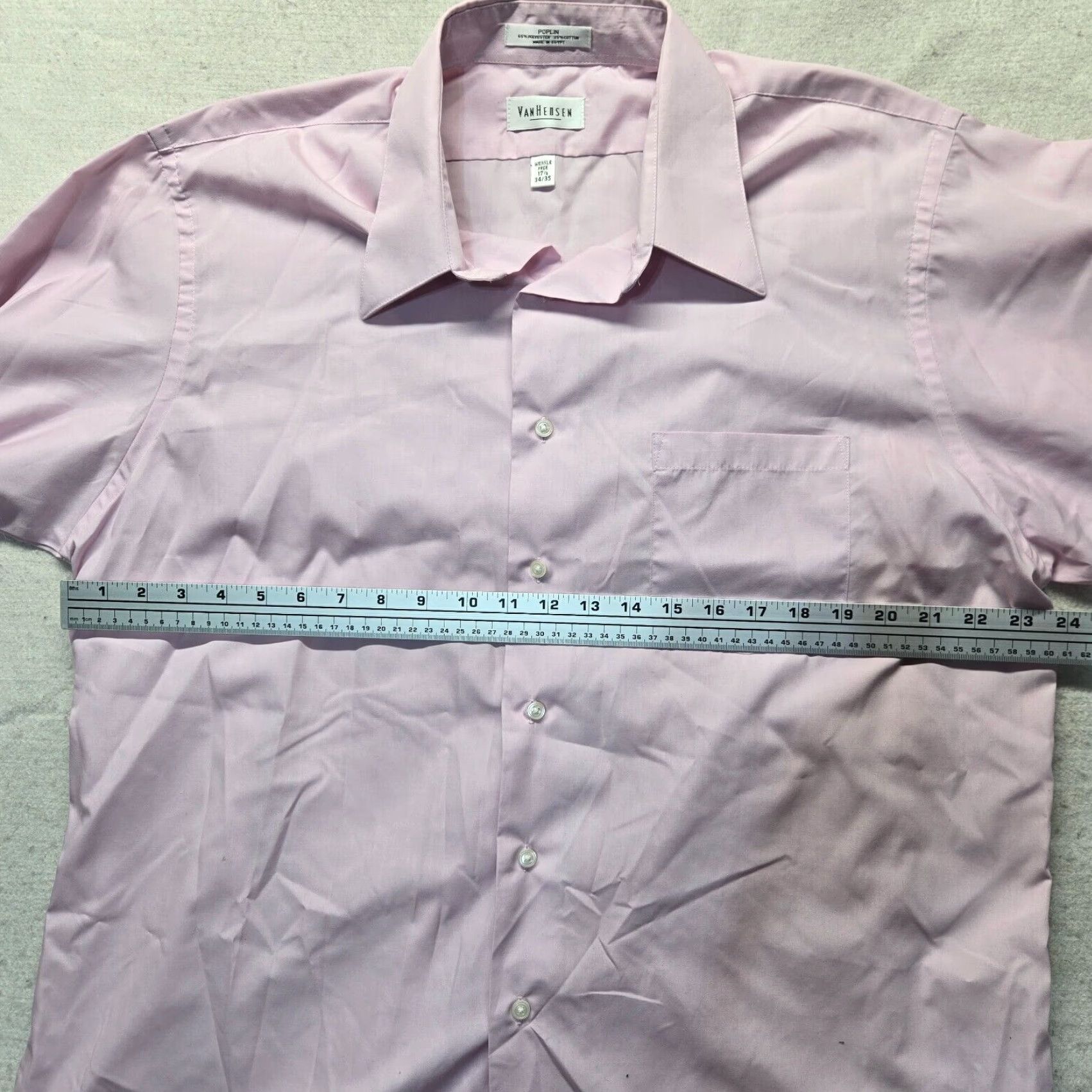 Van Heusen Van Heusen Dress Shirt 17.5 34/35 Pink Poplin Solid Button Up Collar Mens Size 46R - 4 Thumbnail