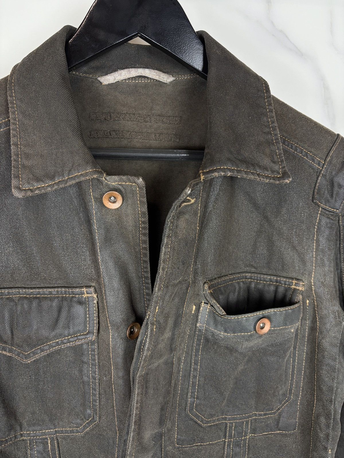 Rick Owens SS05 Rick Owens Scorpio Waxed Coated Denim Jacket Thrashed Size US S / EU 44-46 / 1 - 6 Thumbnail