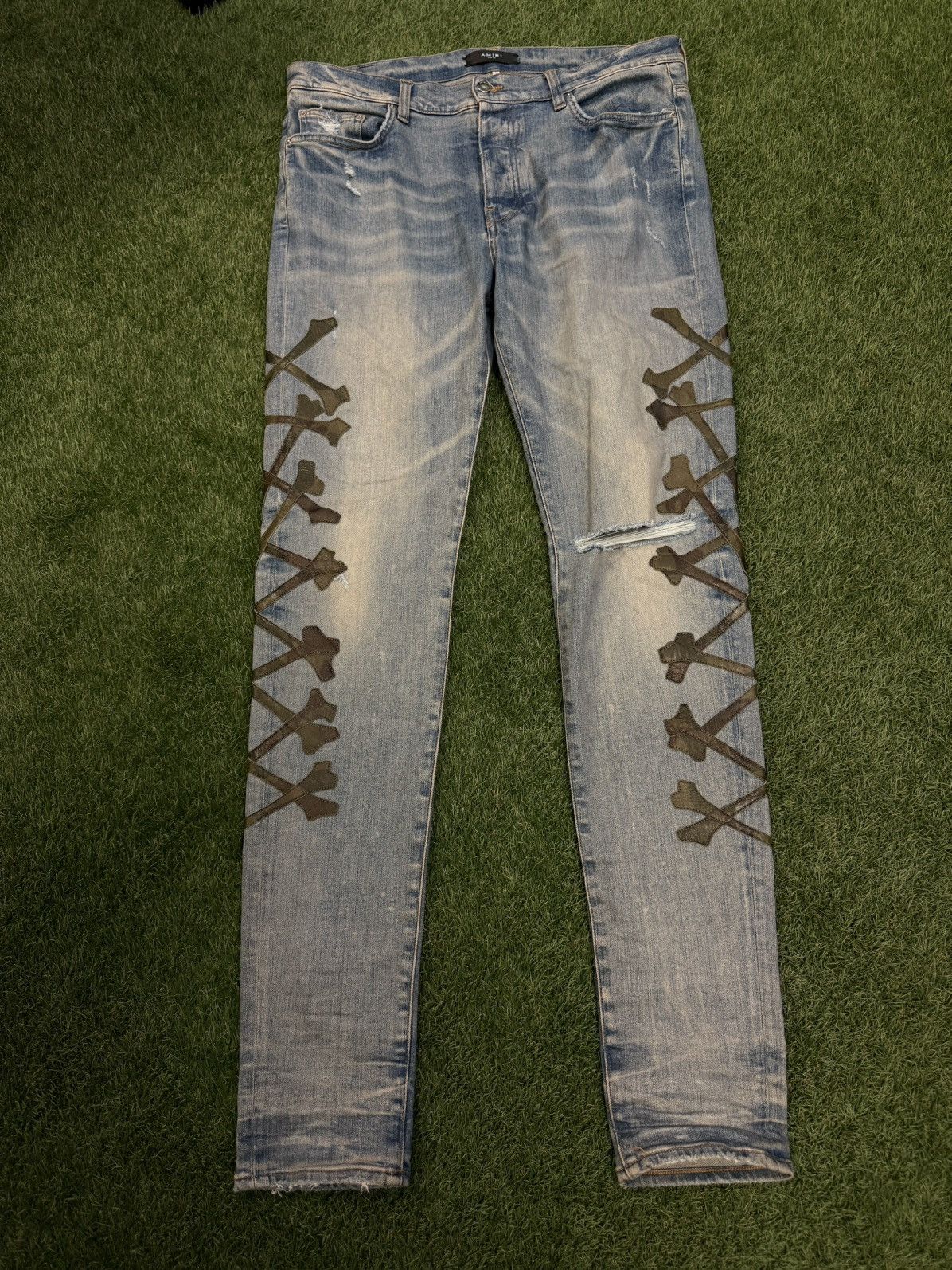 Amiri Amiri Jeans “Bones” Blue Pants Green Patch Rare Size 36 🧼 Size US 36 / EU 52 - 1 Thumbnail