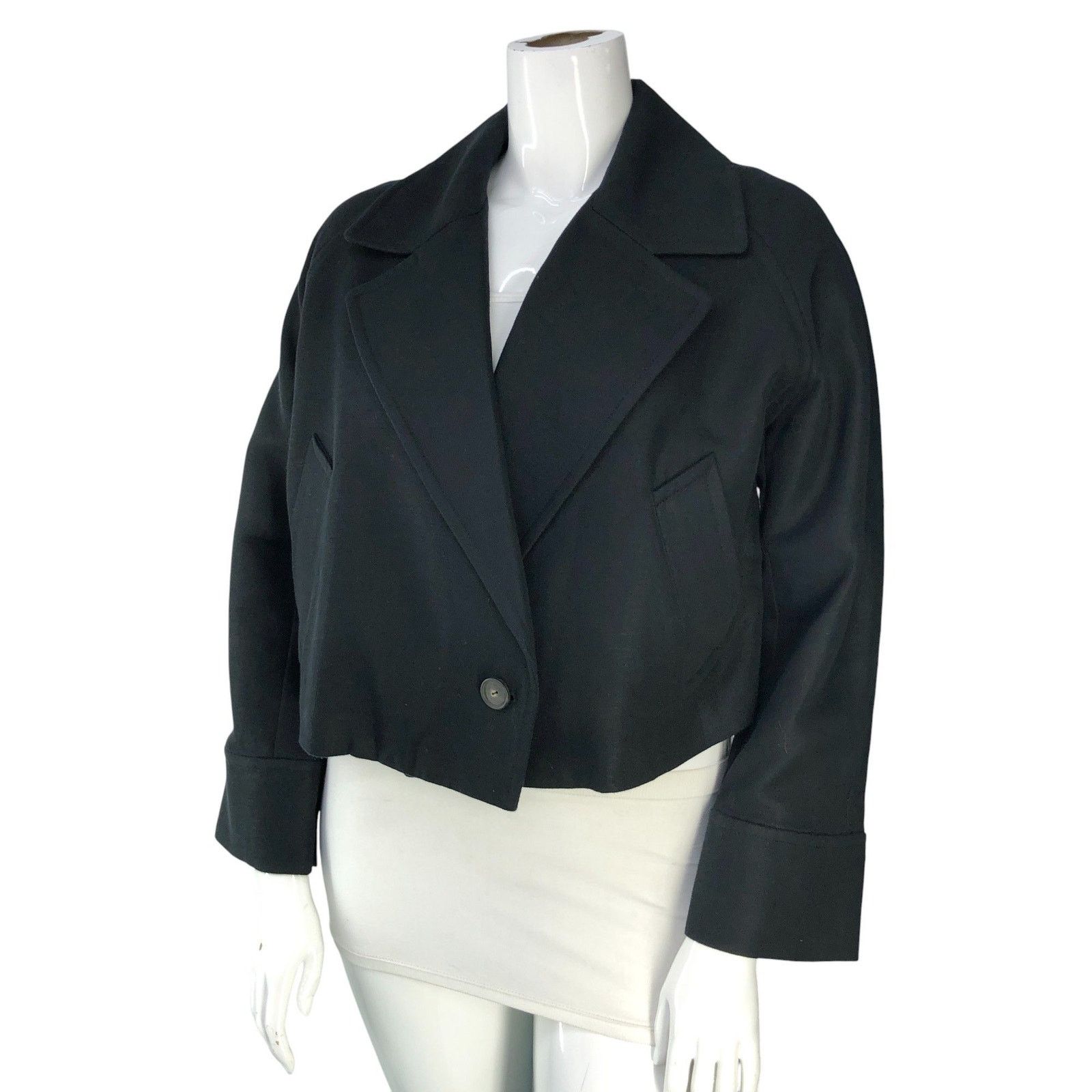 Vince Vince Jacket L Black Cropped Single Button Notch Lapel Linen Size L / US 10 / IT 46 - 1 Thumbnail