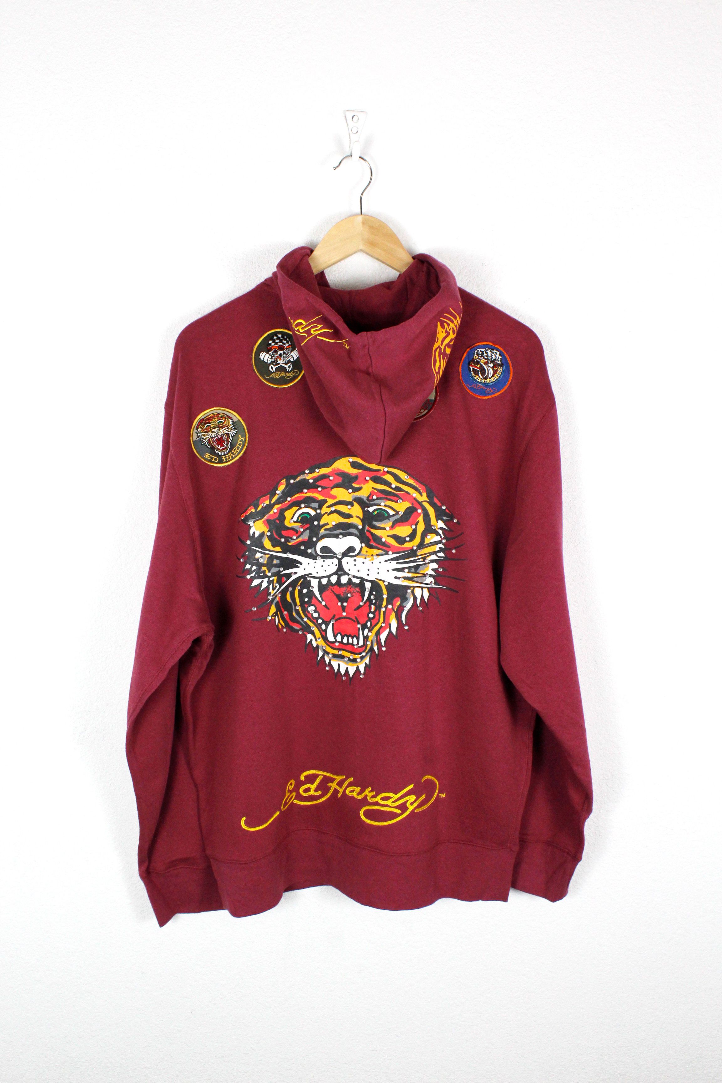 Christian Audigier × Ed Hardy × Vintage Vintage Y2K ED HARDY Big Tiger Logo Embellished Zip Hoodie Size US XL / EU 56 / 4 - 8 Thumbnail