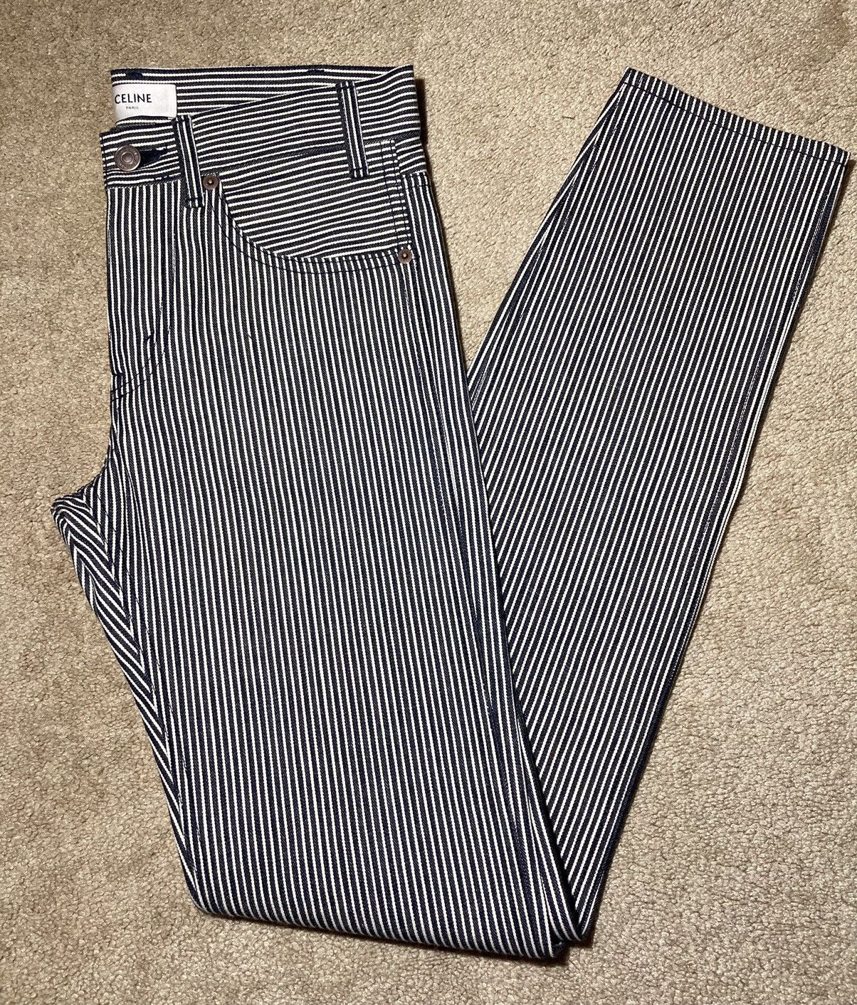 image of Ss20 Celine Hickory Stripe Denim Jeans Slim Skinny 2020 Hedi, Men's (Size 26)