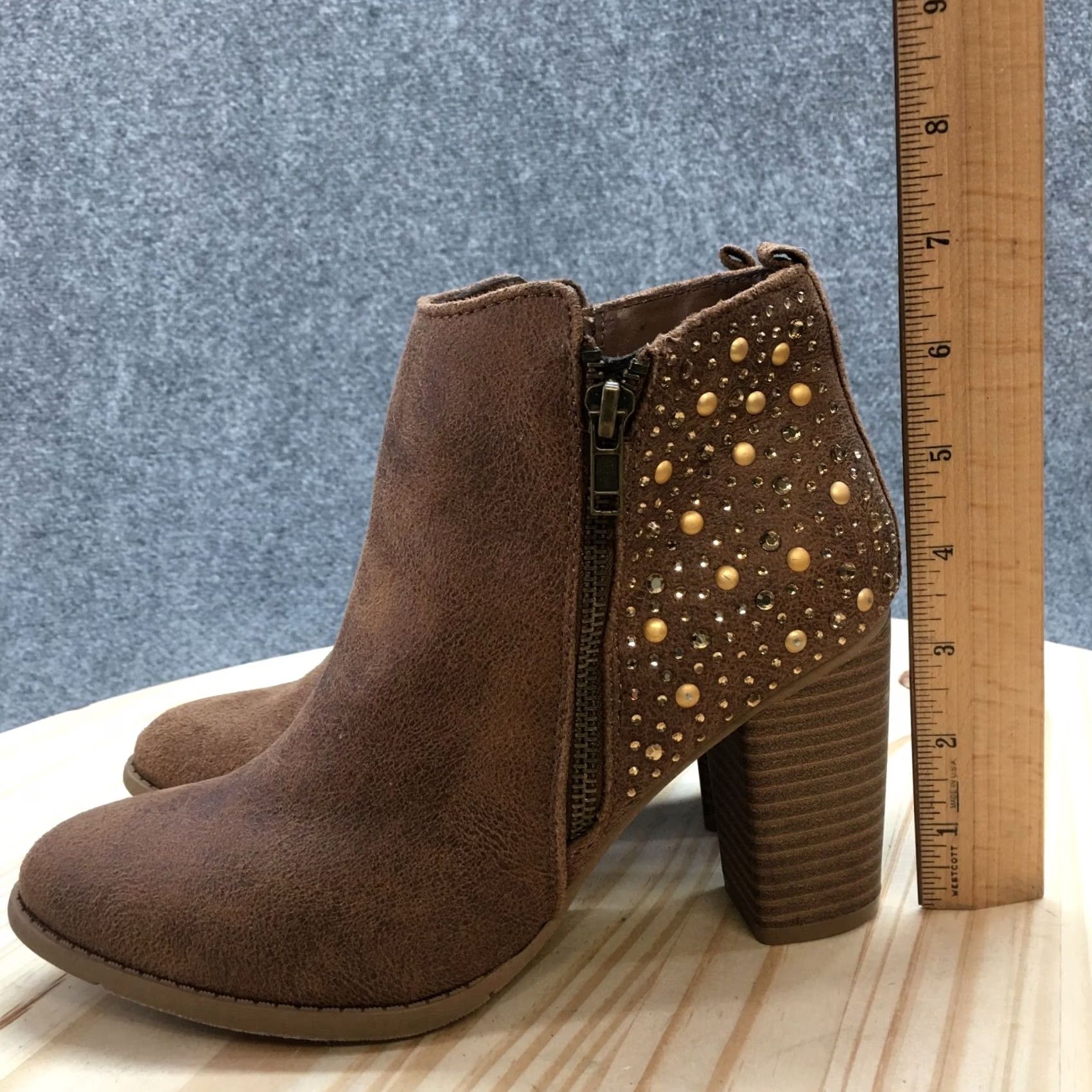 Vintage Maurices Boots Womens 7.5 M Brandy Side Zip Heels Ankle Bootie Brown Fabric Size US 8 / IT 38 - 6 Thumbnail
