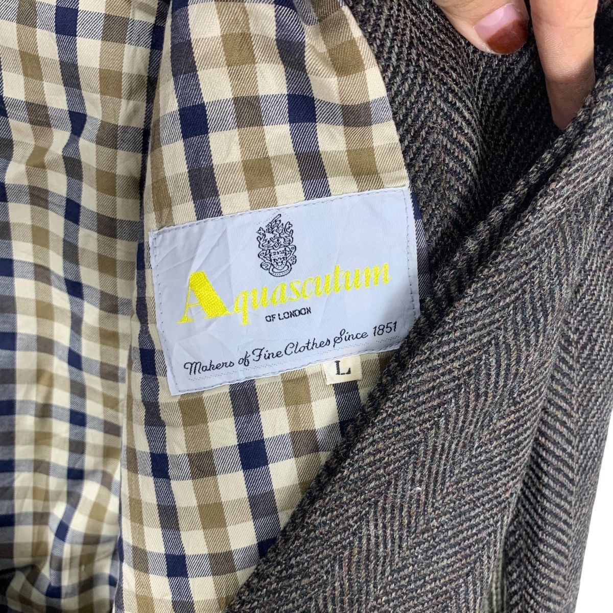 Aquascutum Vintage 90’ AQUASCUTUM LONDON Herringbone Jacket Coat Size US L / EU 52-54 / 3 - 7 Thumbnail