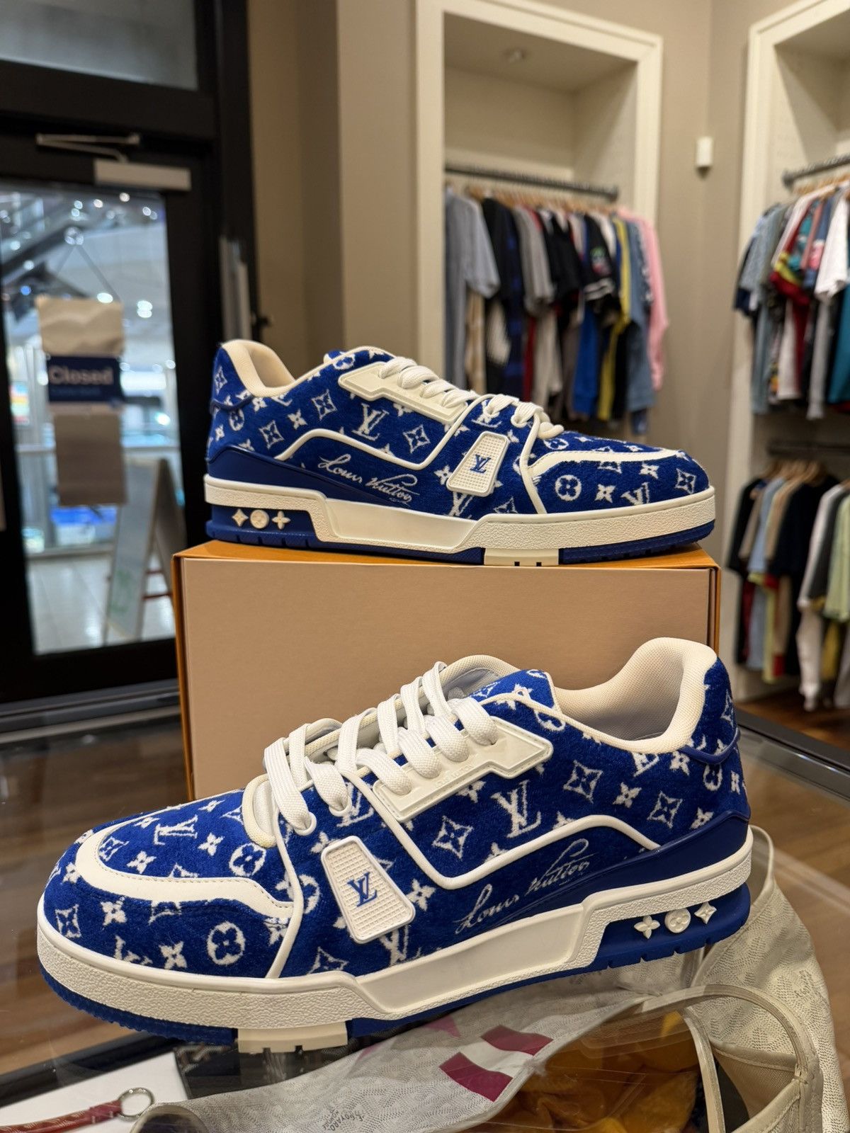 Louis Vuitton Louis Vuitton Monogram Textile Velour LV Trainer - Blue Size US 10 / EU 43 - 4 Thumbnail