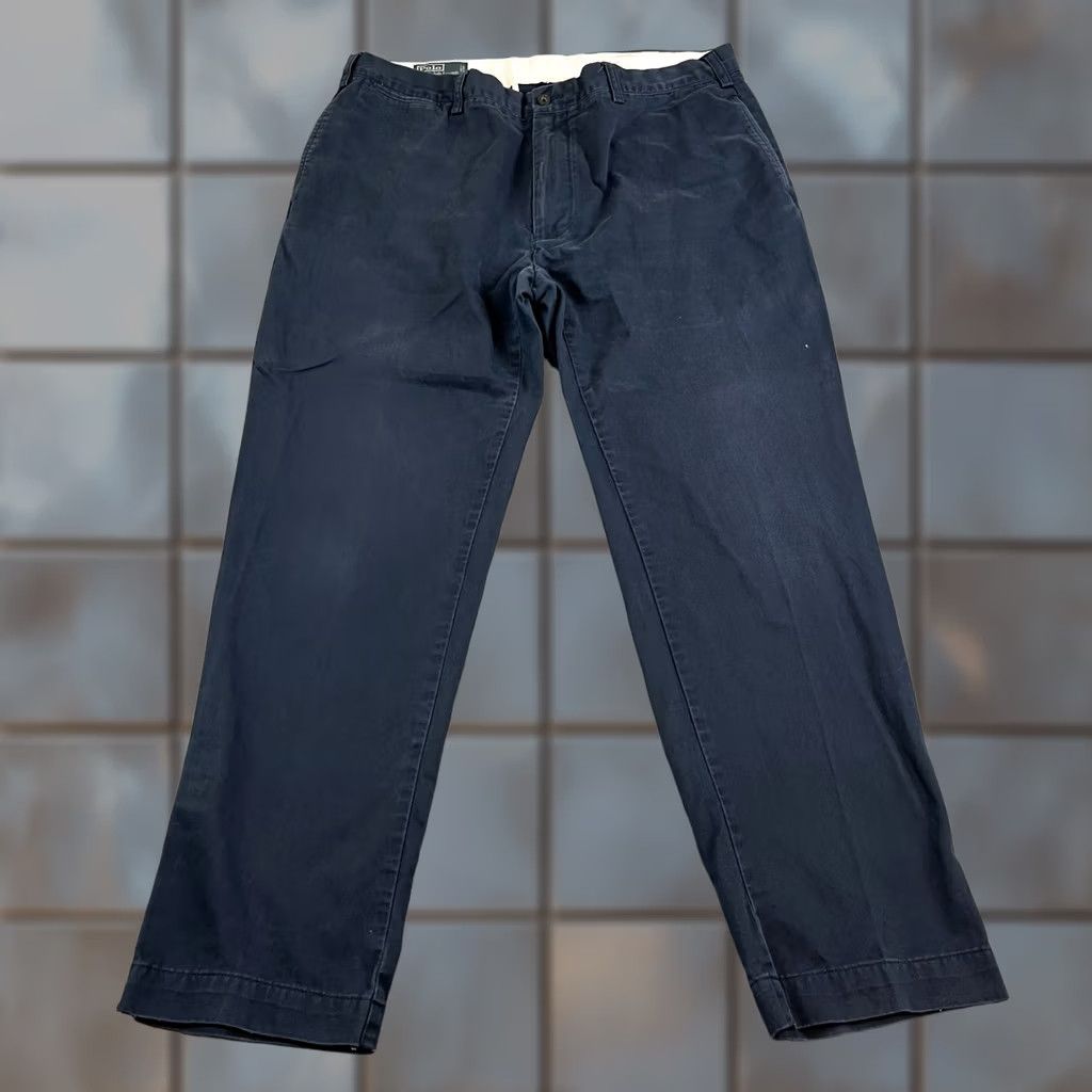 Polo Ralph Lauren VINTAGE Polo Ralph Lauren Chino Trousers Mens Navy Blue 38 Regular 5-Pocket Front Flat Front Tapered Cotton Canvas Pants Size US M / EU 48-50 / 2 - 1 Thumbnail