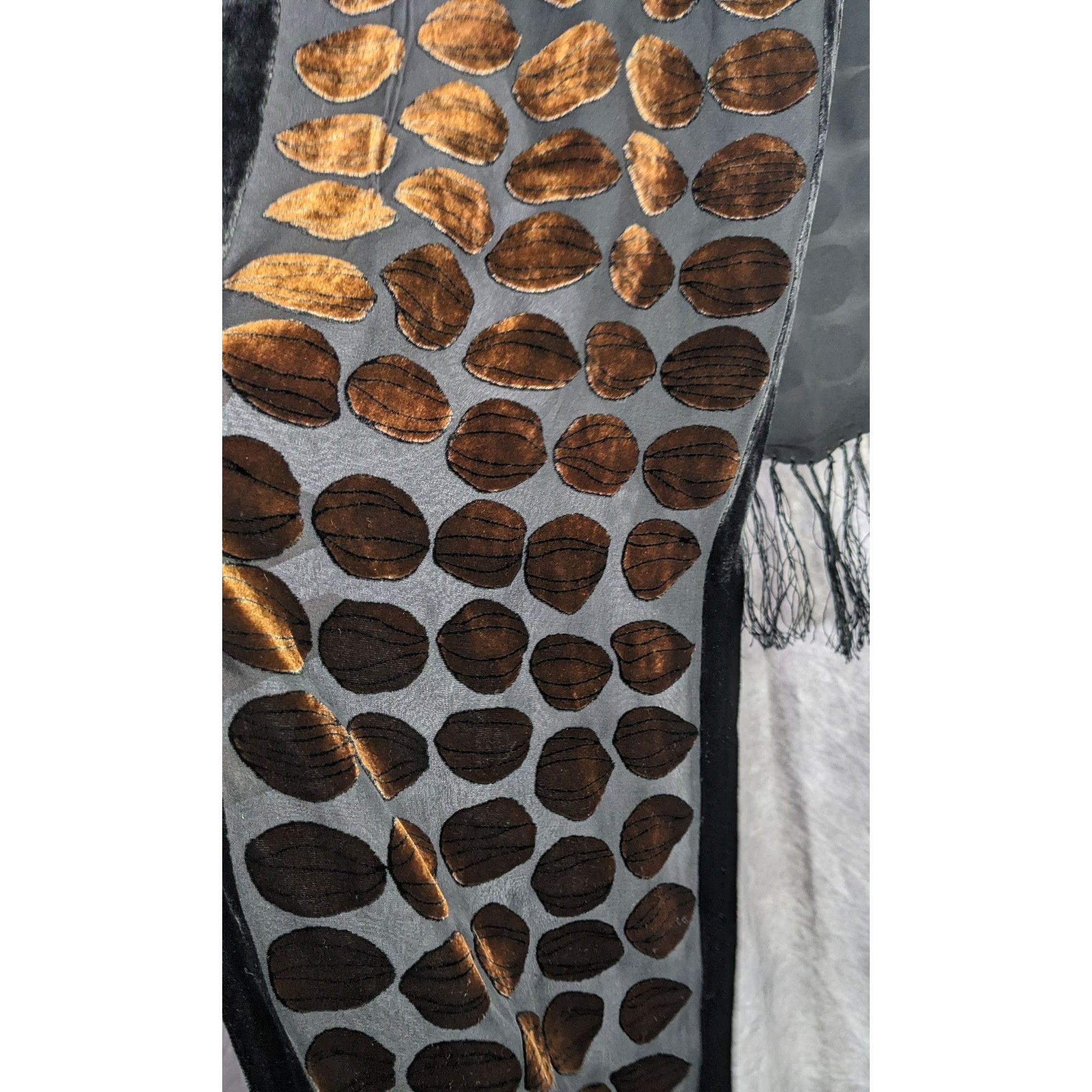 Other Vintage Geometric Burnt Velvet Scarf Copper Tone With Fringe Size ONE SIZE - 10 Thumbnail