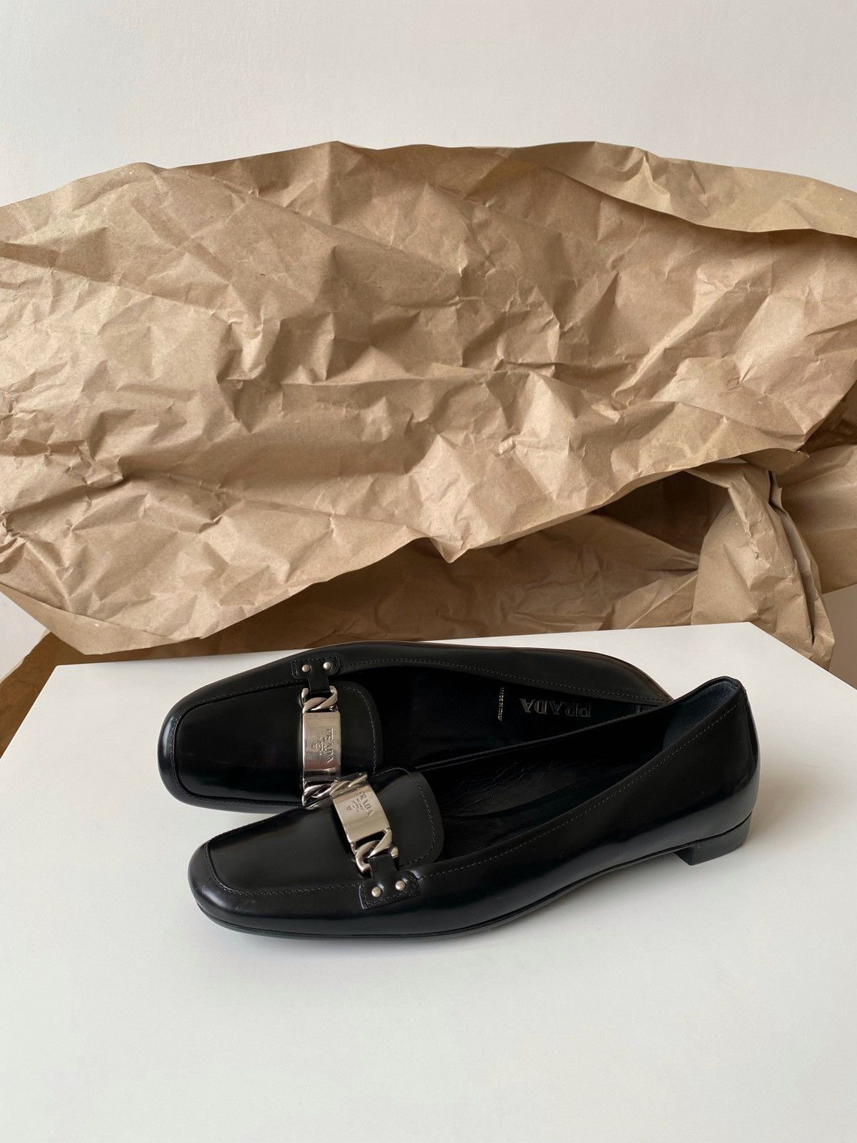 image of Prada Leather Loafers in Black, Women's (Size 8)