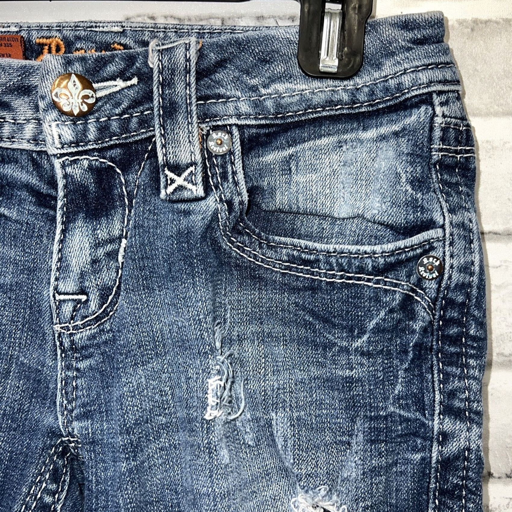 Vintage Rock Revival Alivia Jeans Blue Distressed Womens Size 26 32” Inseam Distressed Jeans Womens Size 27" / US 4 / IT 40 - 2 Thumbnail