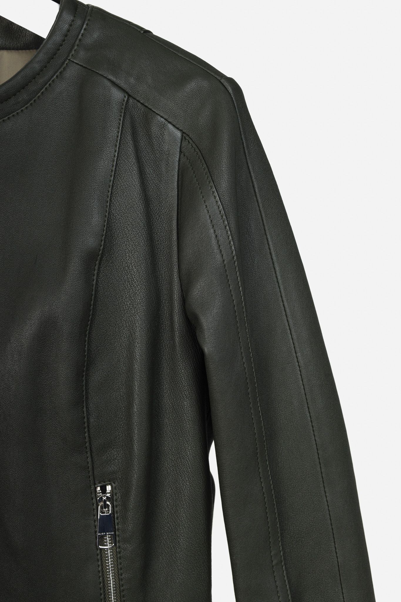 Hugo Boss Hugo Boss Grey Green Leather Moto Jacket Size M / US 6-8 / IT 42-44 - 5 Thumbnail