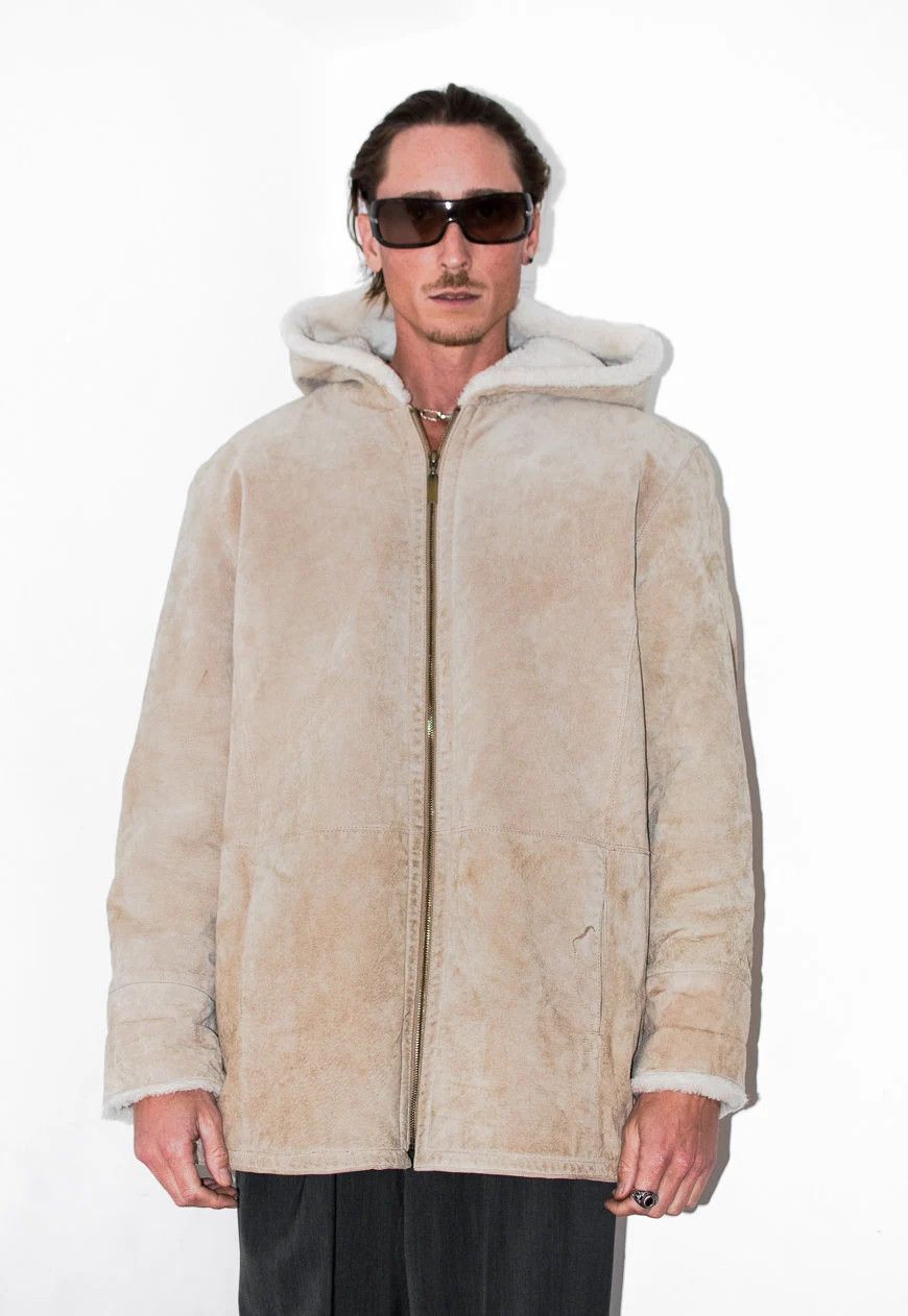 image of Vintage Real Leather And Faux Fur Coat in Beige, Men's (Size XL)