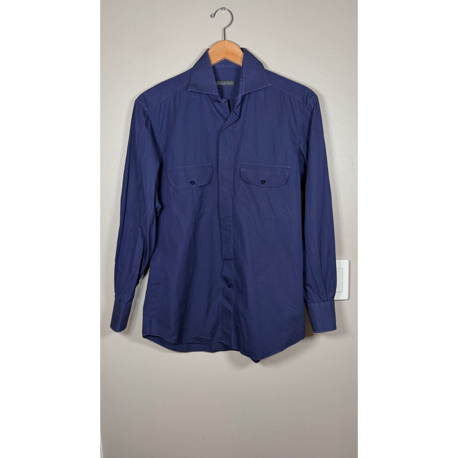 Stefano Ricci Stefano Ricci Textured Cotton Dress Shirt In Navy 46IT/36US Size US S / EU 44-46 / 1 - 2 Thumbnail