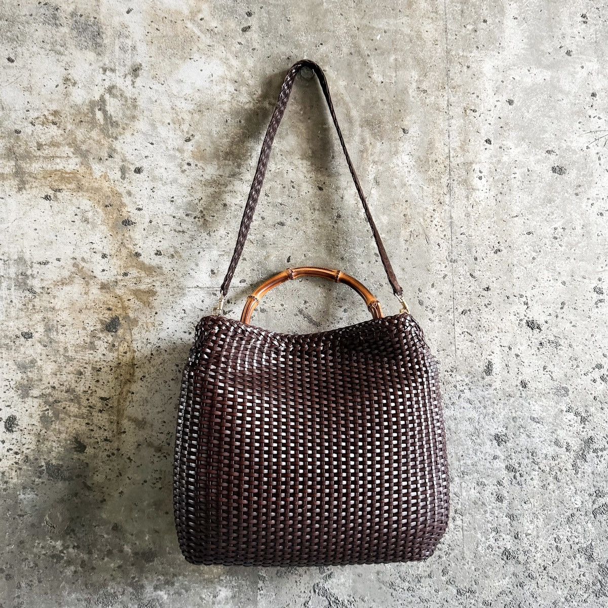Gucci Gucci Tom Ford Era Woven Leather Bamboo Messenger Tote Bag Size ONE SIZE - 1 Thumbnail