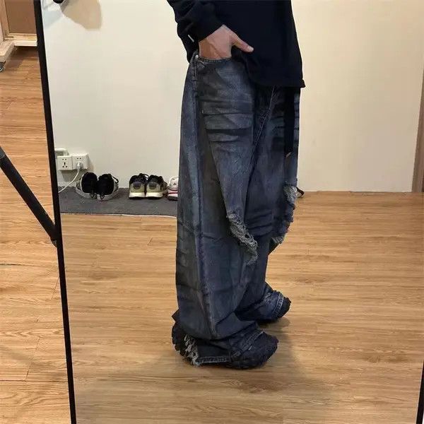 VIBE Retro washed distressed hole graffiti dirty dyed jeans Size US 34 / EU 50 - 1 Thumbnail