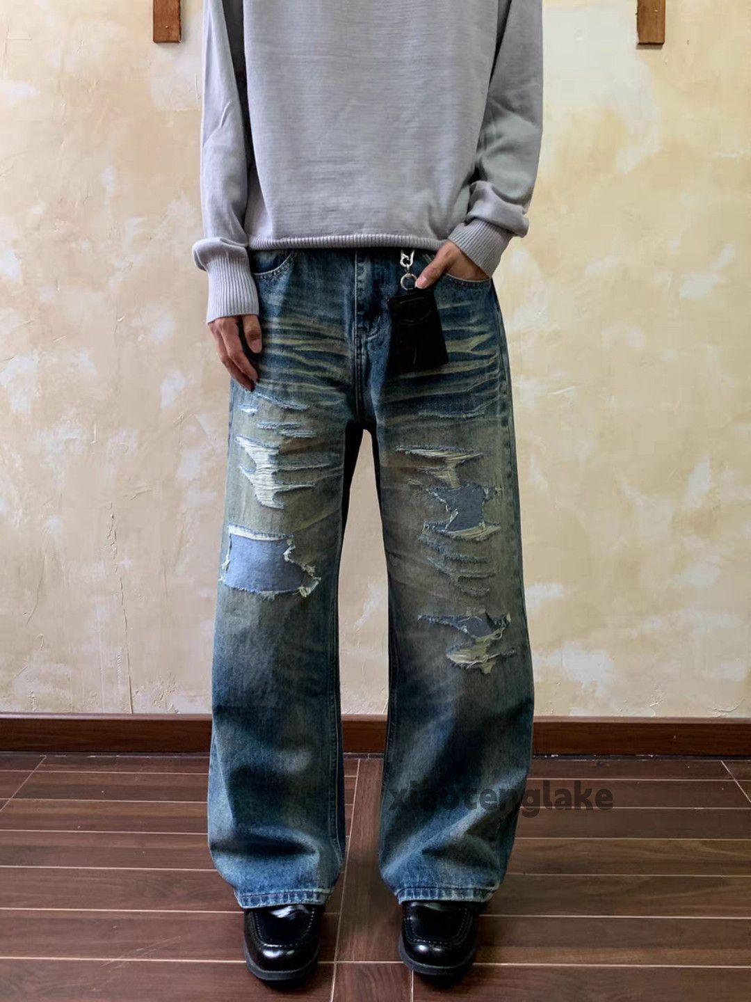 Jean xtl washed faded loose baggy grunge damaged jeans Size US 32 / EU 48 - 6 Thumbnail