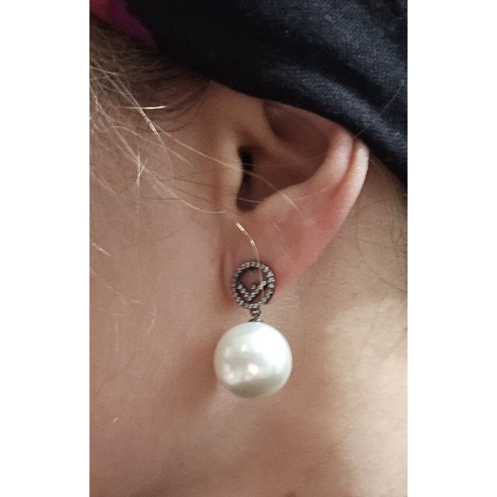 Fendi Fendi Gun Metal Rhinestone Pearl Logo Earrings Size ONE SIZE - 2 Thumbnail