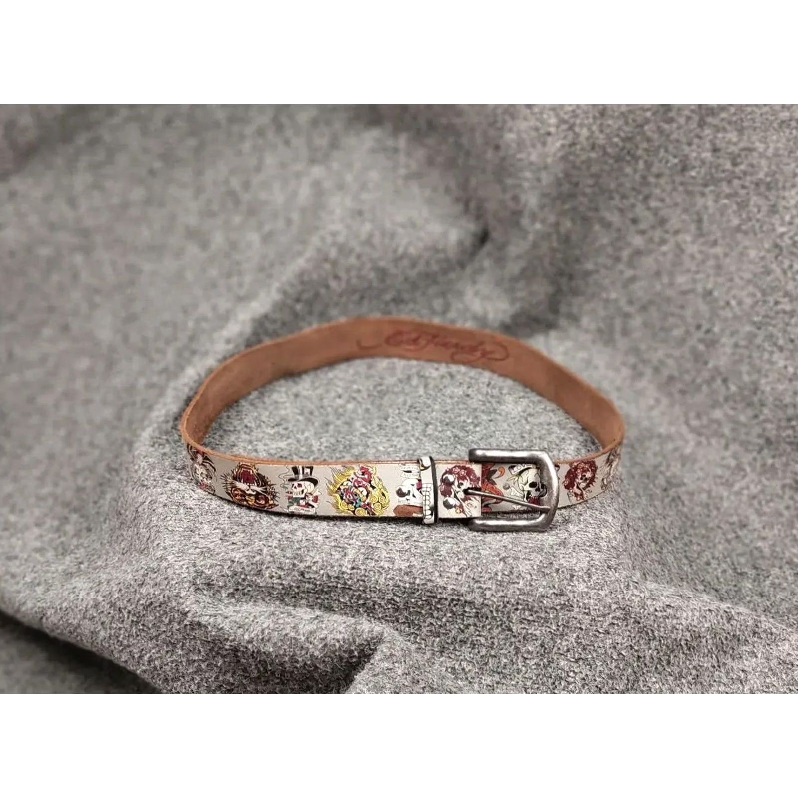 Ed Hardy VINTAGE Ed Hardy Belt Men Leather Brown One Size 90s Y2K Studded Logo Buckle Leather Size ONE SIZE - 2 Thumbnail