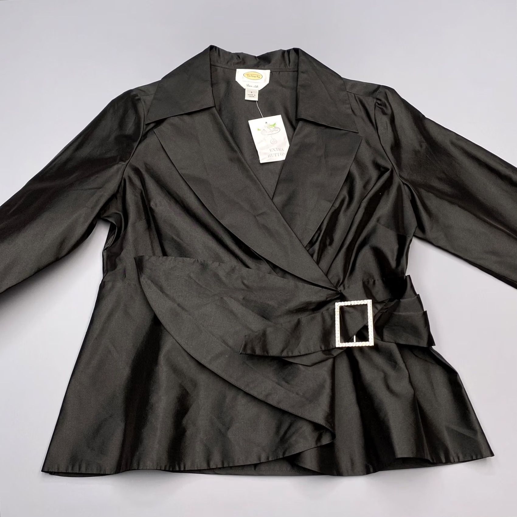 Talbots Talbots Blouse Womens 8 Silk Tie Buckle French Cuff Wrap Collared 8 Black Size M / US 6-8 / IT 42-44 - 2 Thumbnail