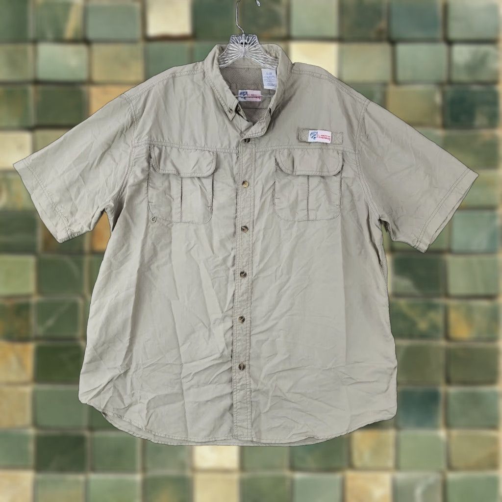 Vintage All American Fisherman Mens Beige Short Sleeve Nylon Button Up XL Size Size US 36 / EU 52 - 1 Thumbnail