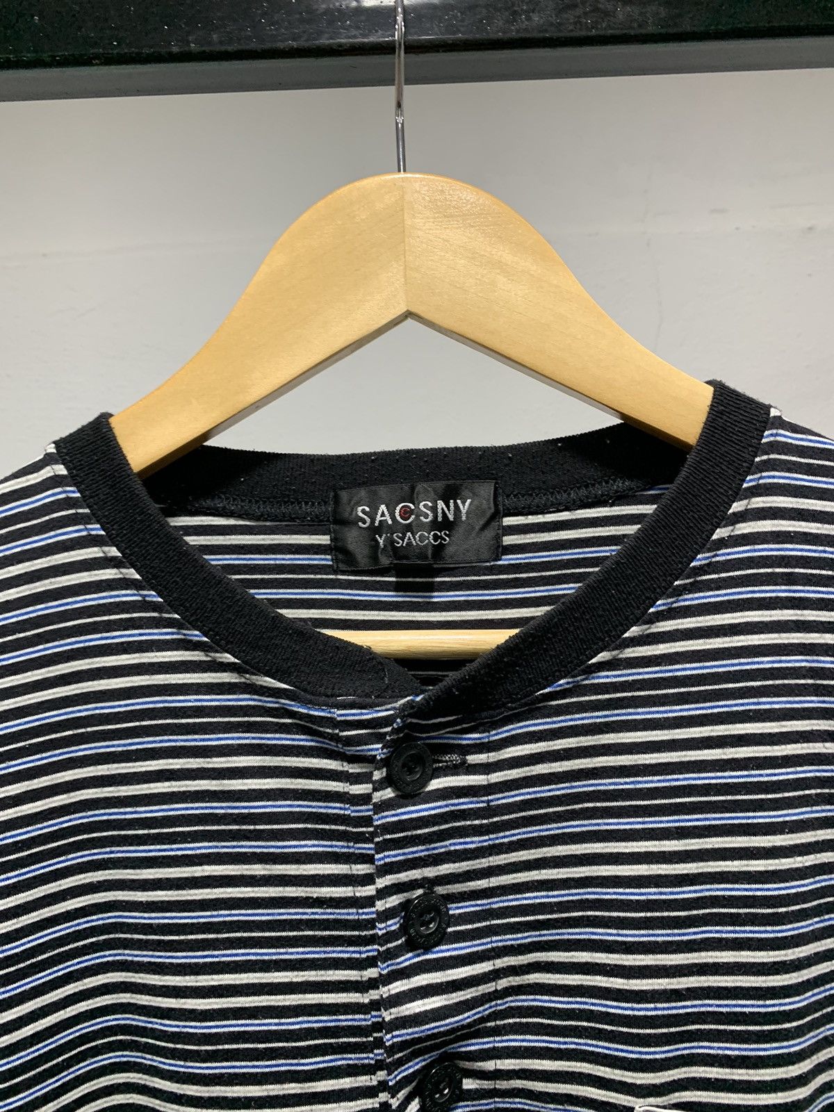 Designer × Y's × Yohji Yamamoto Sacsny Y’saccs Stripes Henley Shirt Size US L / EU 52-54 / 3 - 4 Thumbnail