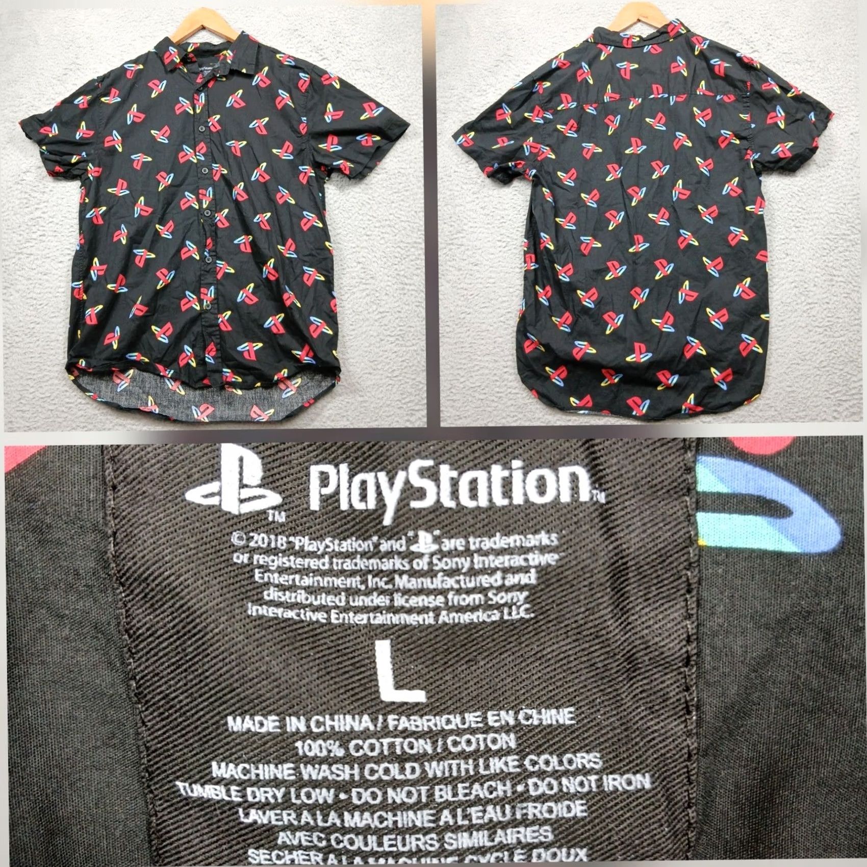 Gloverall PlayStation Shirt Mens Button-Up Short Sleeve Black Graphic Print Logo 100% Cotton L Retro Gaming Size US L / EU 52-54 / 3 - 2 Thumbnail