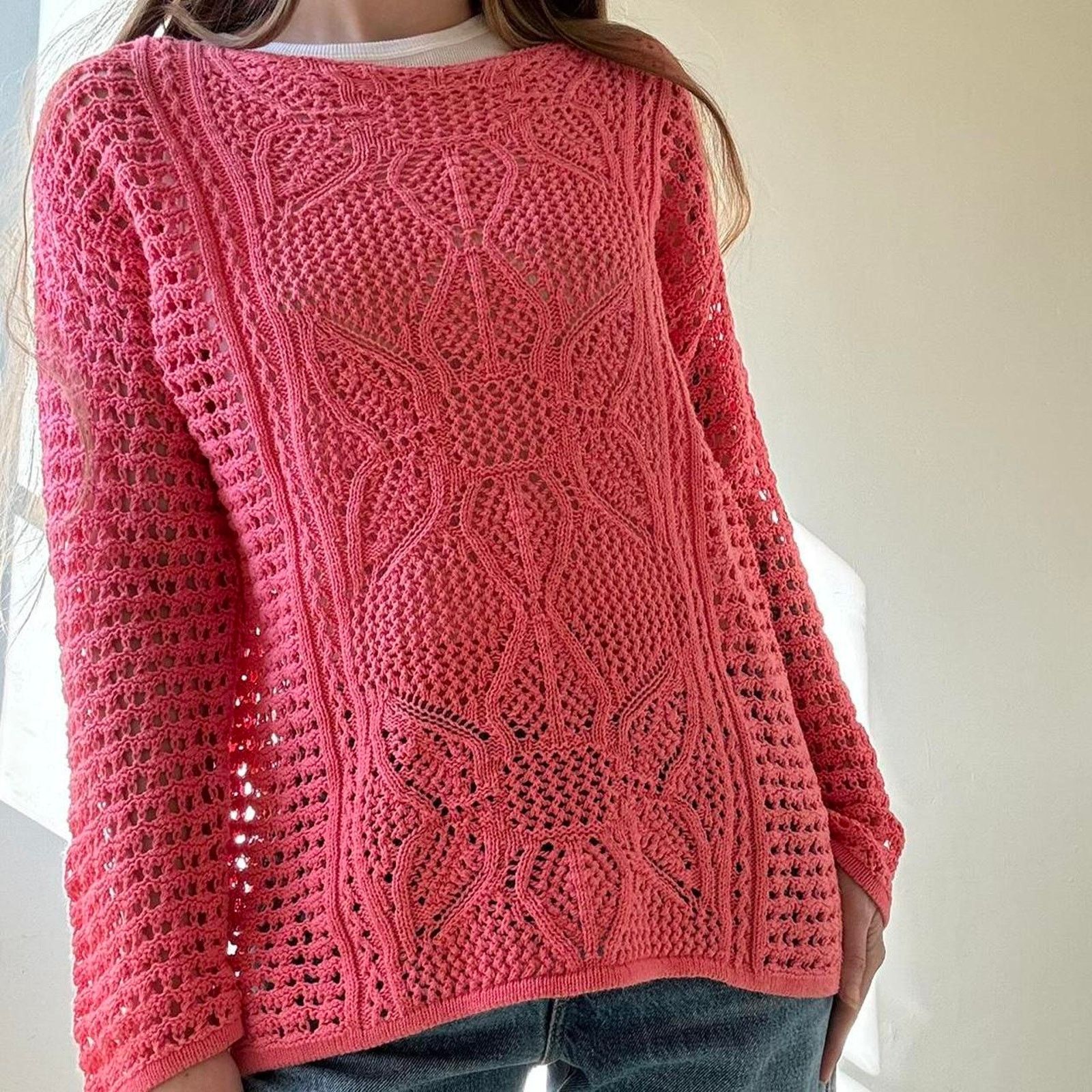 Other Vintage Jeanne Pierre Crochet Boatneck Sweater Cotton Medium Size M / US 6-8 / IT 42-44 - 2 Thumbnail