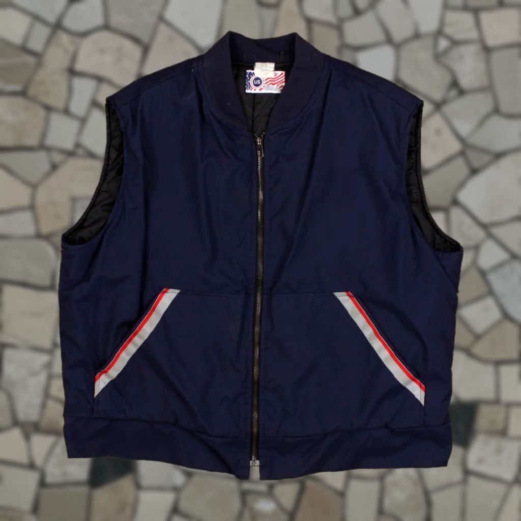 VINTAGE Union Made Vest Jacket USA L Mens Blue 90s Workwear Full Zip Casual Jacket