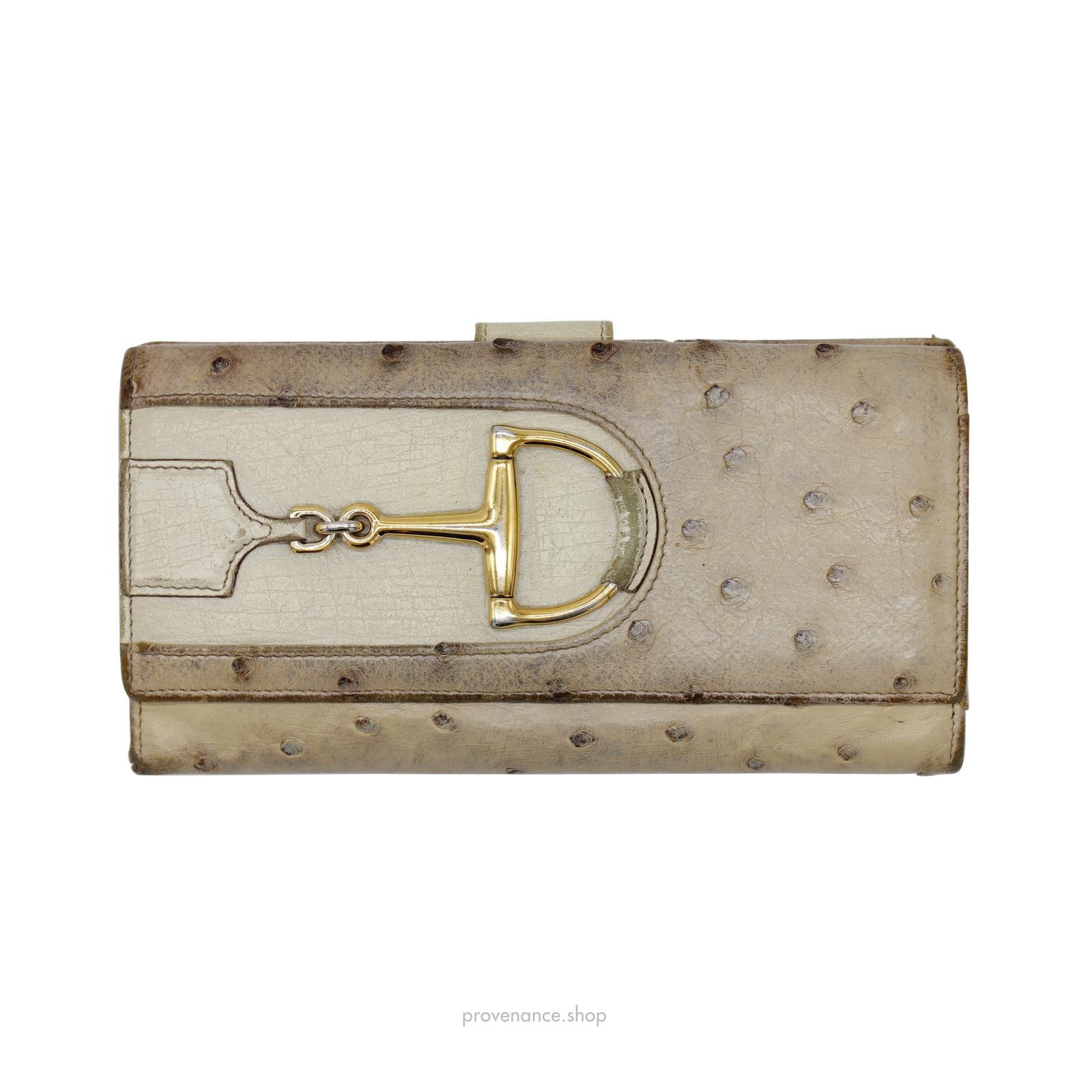 image of Gucci Horsebit Long Wallet - Ivory Ostrich Leather, Men's