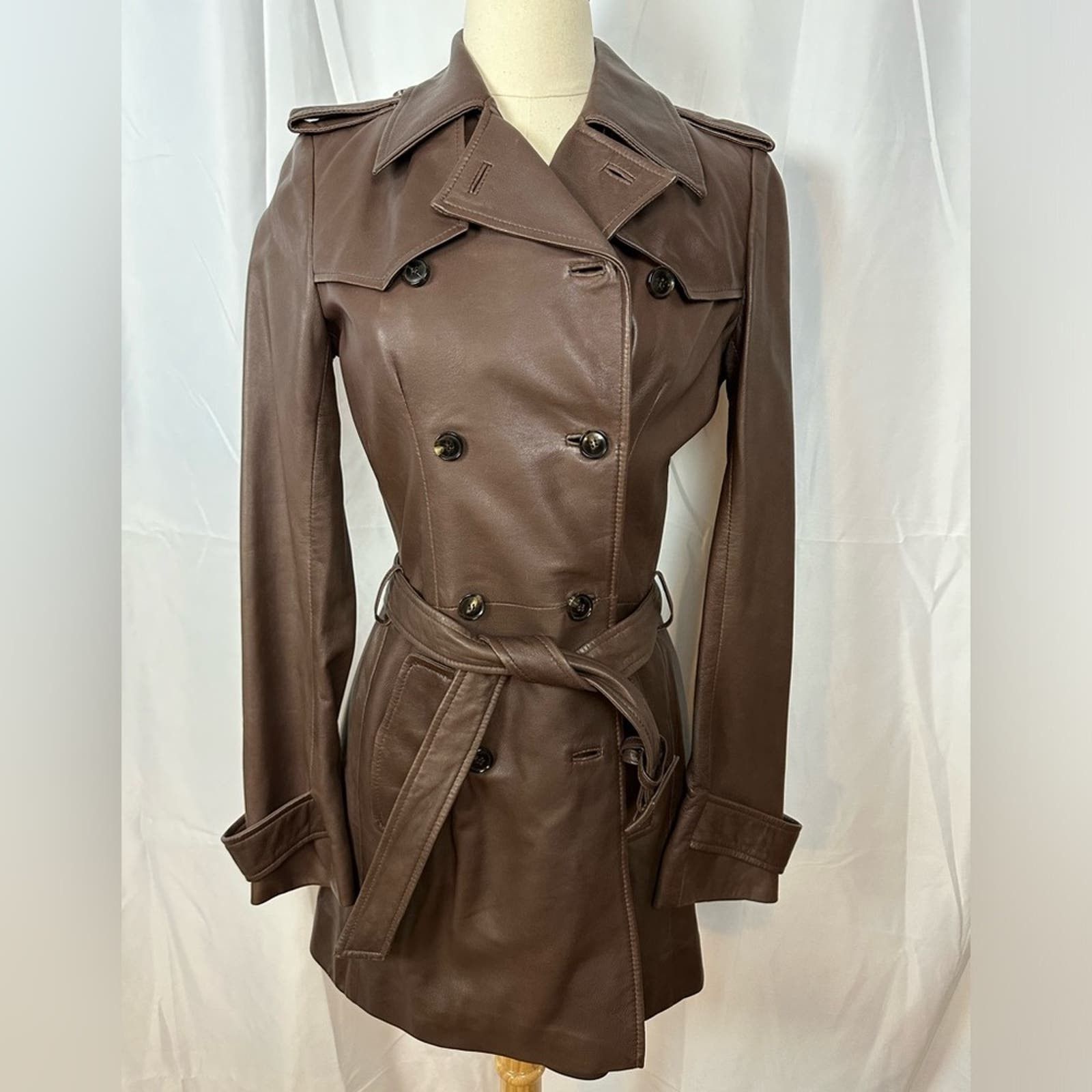 image of NWT Balenciaga Brown Lambskin Leather Trench Coat Fr36, Women's (Size XS)