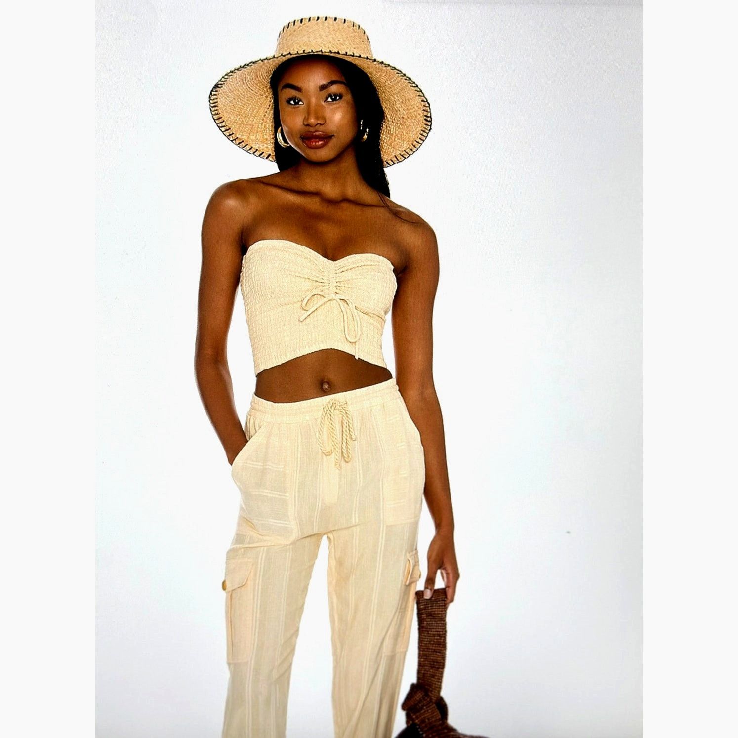Other Cropped Tube Top Smocked Stretch Bow L*Space Top Melon S Size S / US 4 / IT 40 - 4 Thumbnail