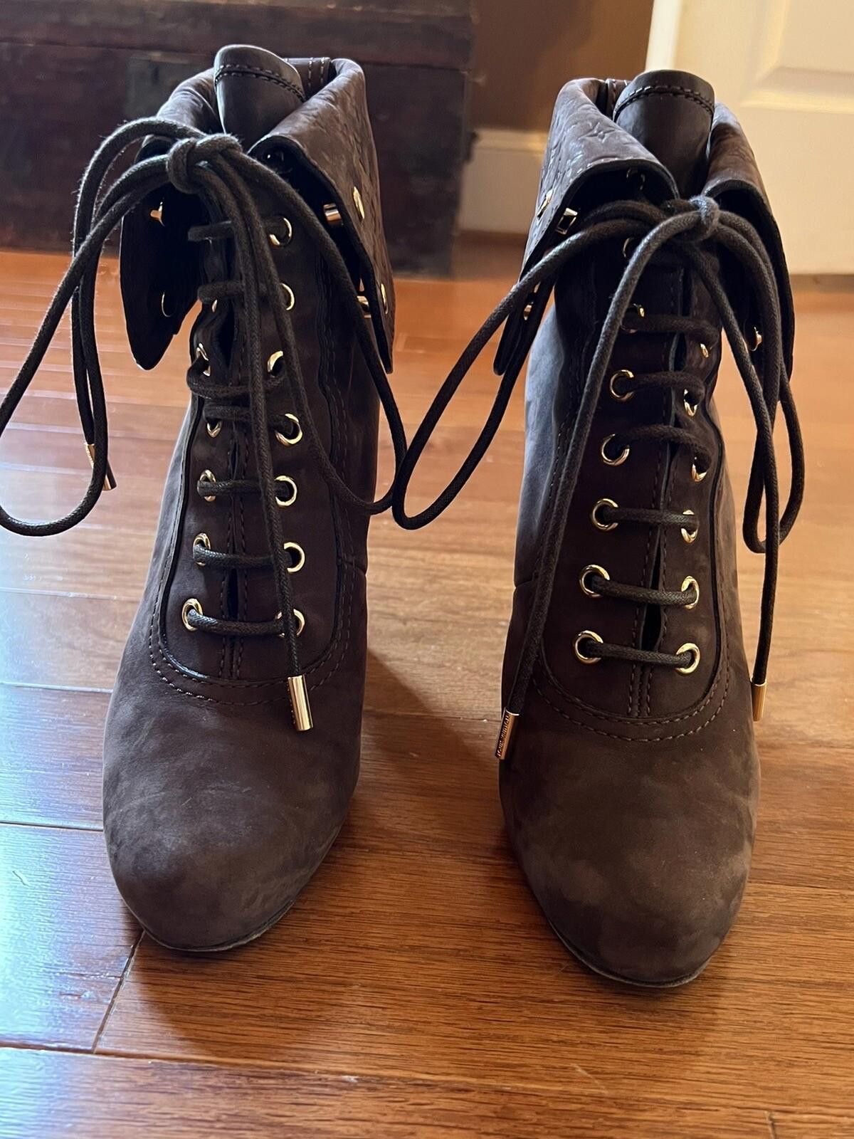 Louis Vuitton Louis Vuitton Brown Suede Monogram Combat Boots Heels Sz 37 Size US 7 / IT 37 - 11 Thumbnail