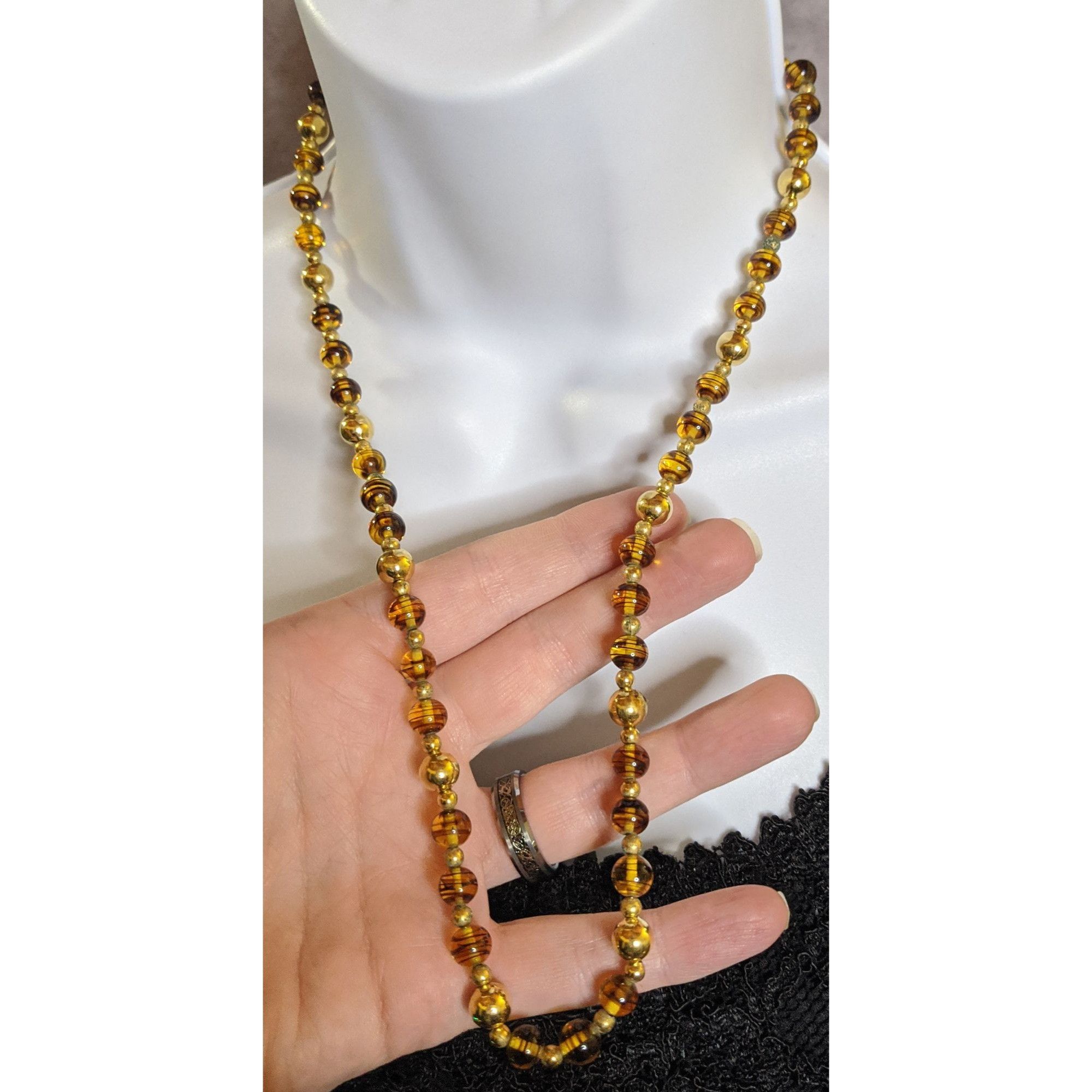 Other Vintage Napier Retro Gold Tone & Amber Glass Bead Necklace W Size ONE SIZE - 7 Thumbnail