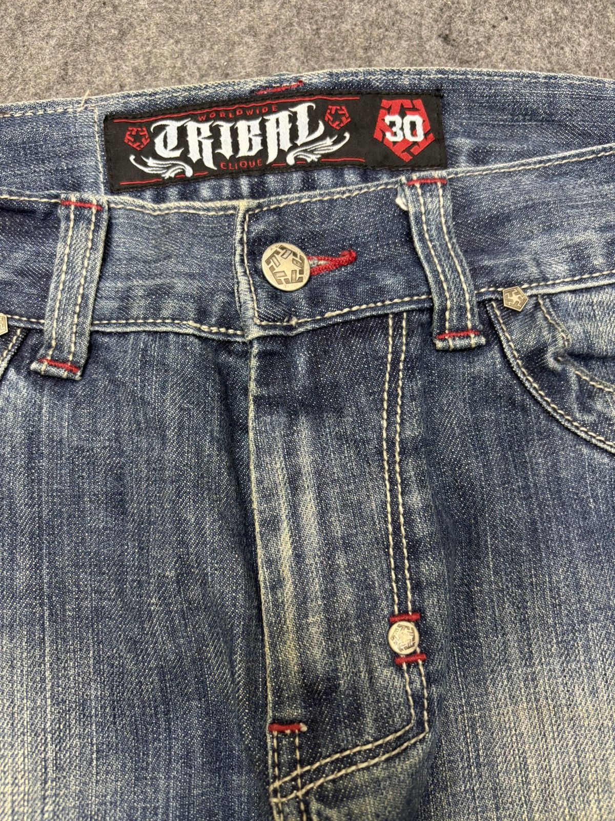 Japanese Brand 💥Dragon Embroidery💥Tribal Insane Blue Wash Denim F652 Size US 34 / EU 50 - 4 Thumbnail