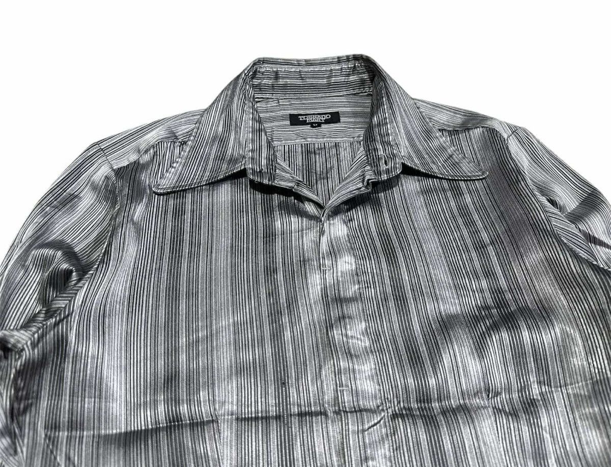 5351 POUR LES HOMMES 🔥Y2K Tornado Mart Shirt Striped Metallic Silver Steampunk Size US M / EU 48-50 / 2 - 3 Thumbnail