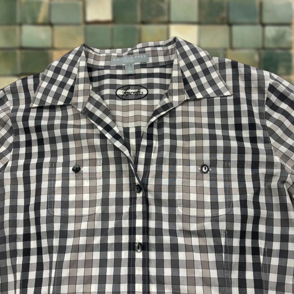 Vintage Foxcroft Shirt Gray Plaid Long Sleeve V-Neck Fitted Wrinkle Free 14P Button-Up Womens Petite Casual" Size XL / US 12-14 / IT 48-50 - 1 Thumbnail