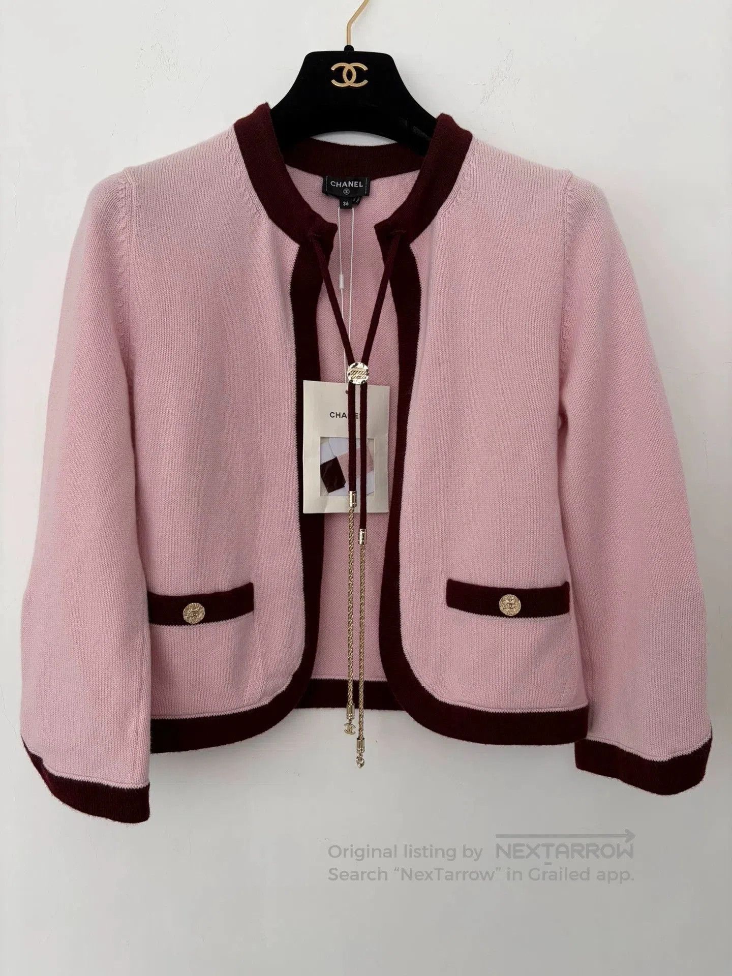 Chanel Pink Short Tie Cardigan Size 36.