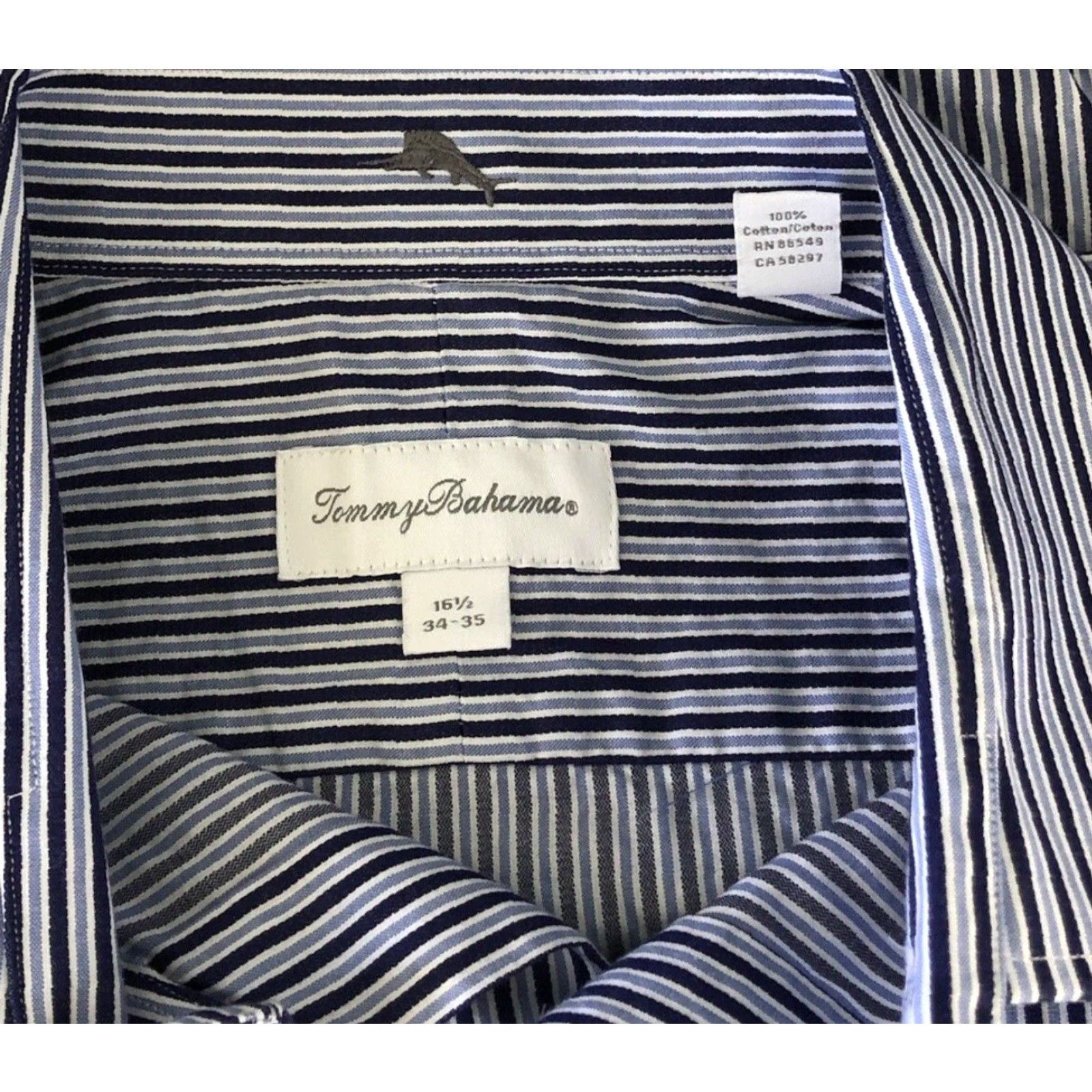 Tommy Bahama Tommy Bahama Oxford Shirt Blue Stripe L/XL Button-Down Long Sleeve Dress Shirt Mens XL 16.5 34-35 Size US XL / EU 56 / 4 - 3 Thumbnail