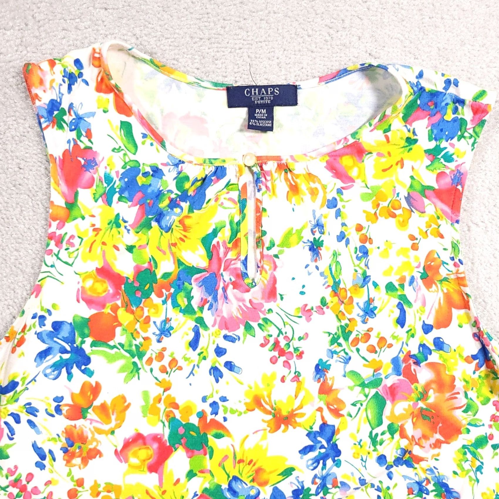 Chaps Chaps Tank Shirt Petite PM Floral Keyhole Neck Sleeveless Women's Size M / US 6-8 / IT 42-44 - 3 Thumbnail