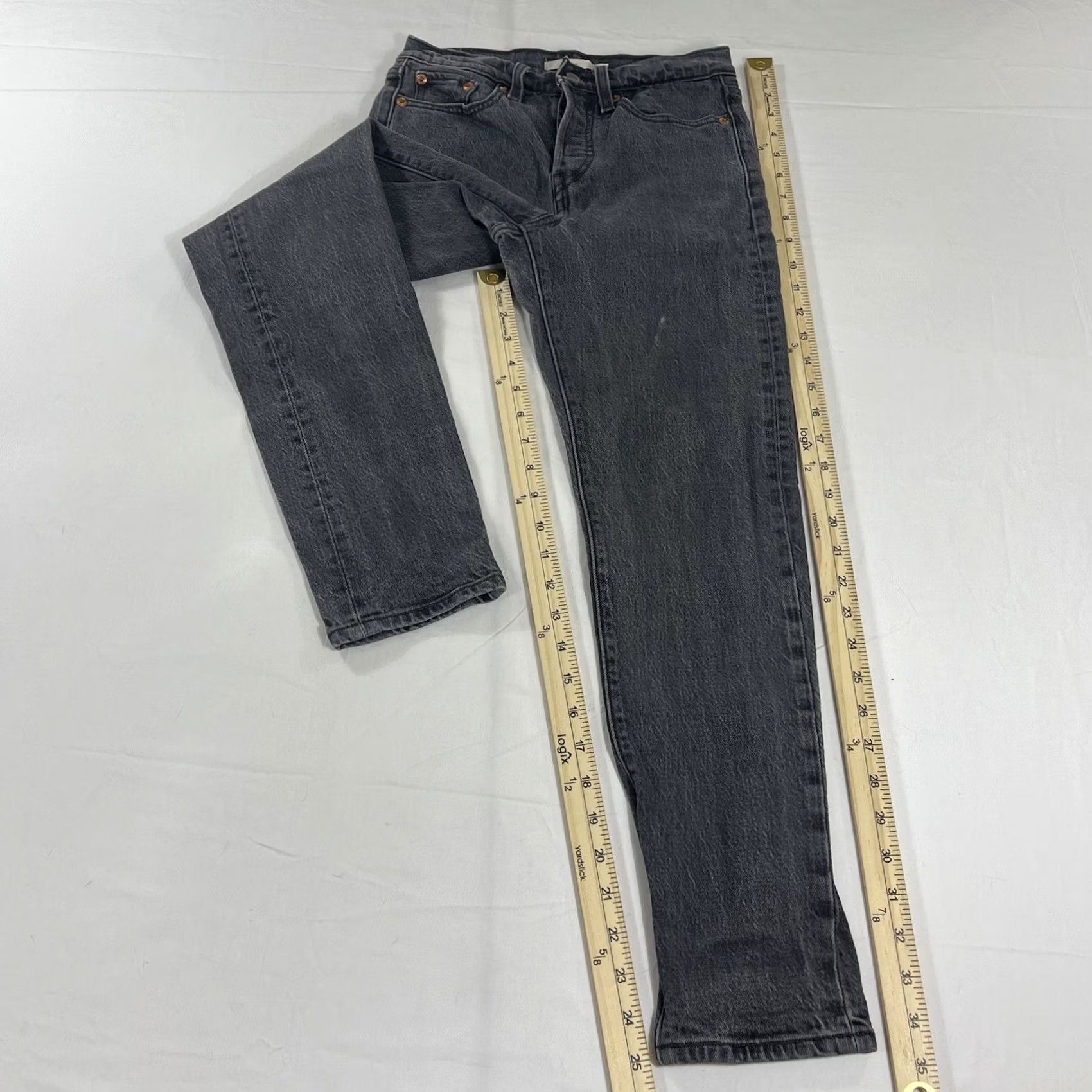 Levi's Levi's Women's Jeans Wedgie Straight Button Fly Gray Black Charcoal Denim Slim Size 24 Size 42" / US 20 - 2 Thumbnail