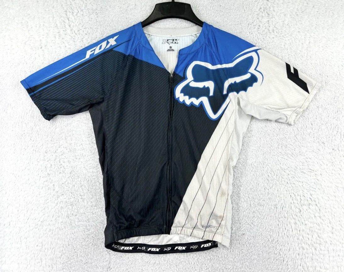 image of Fox Cycling Riding Jersey Short-Sleeve Zip 90's Mx Logo Shirt in Blue, Men's (Size Small)