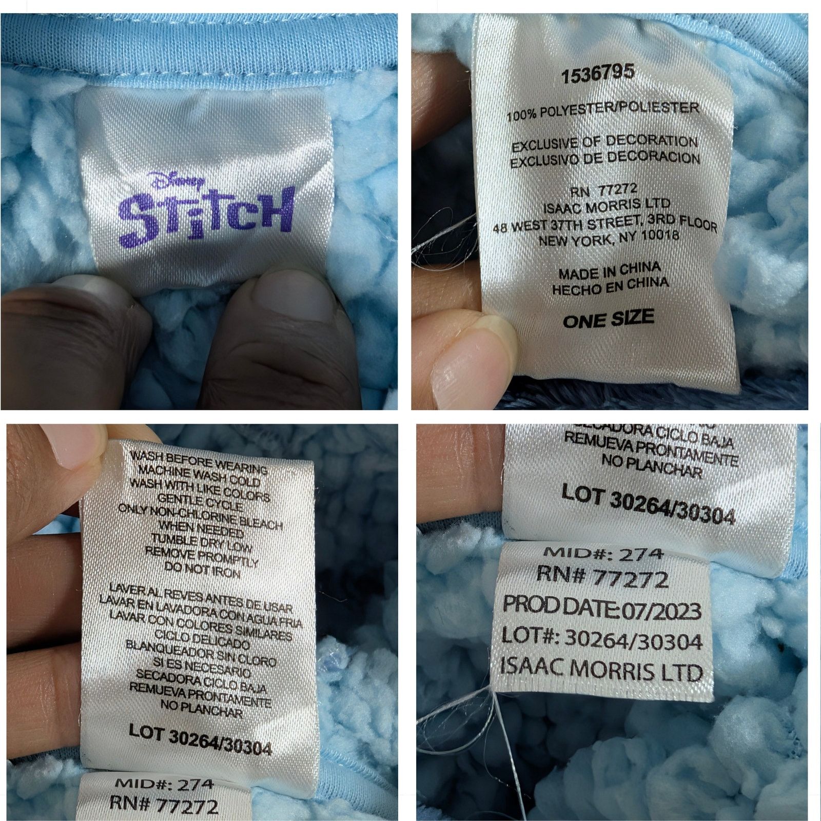 Disney Disney Stitch Plush Hooded Wearable Blanket One Size Blue Size ONE SIZE - 4 Thumbnail