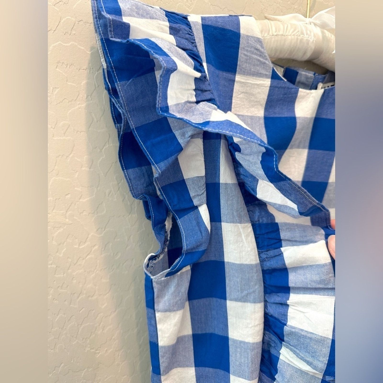 Anthropologie ANTHROPOLOGIE Blue Gingham Checkered Ruffle Sleeveless Top Size XS / US 0-2 / IT 36-38 - 5 Thumbnail
