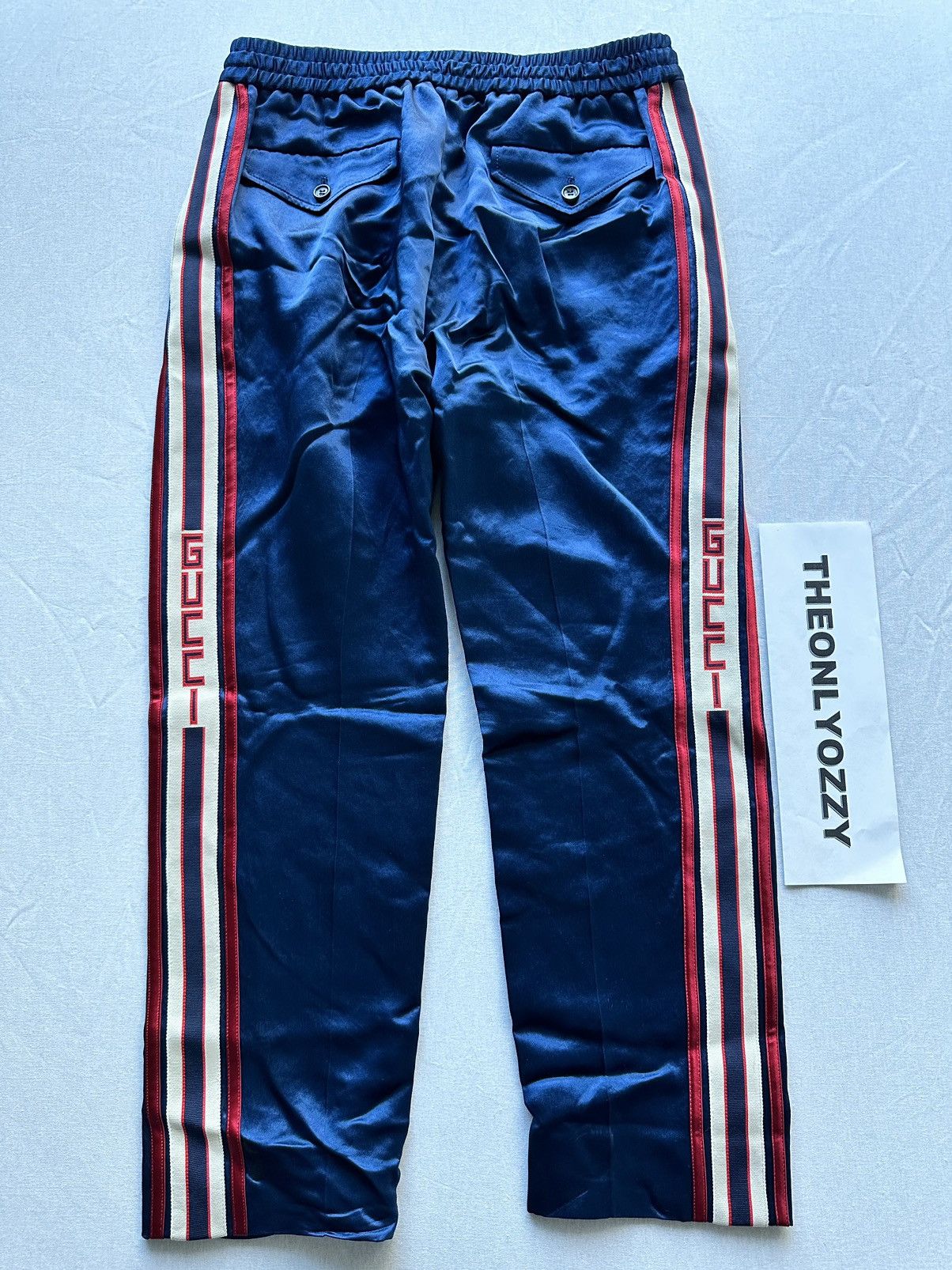 image of Gucci Satin Pants Navy Acetate Striped Size 46 in Blue, Men's